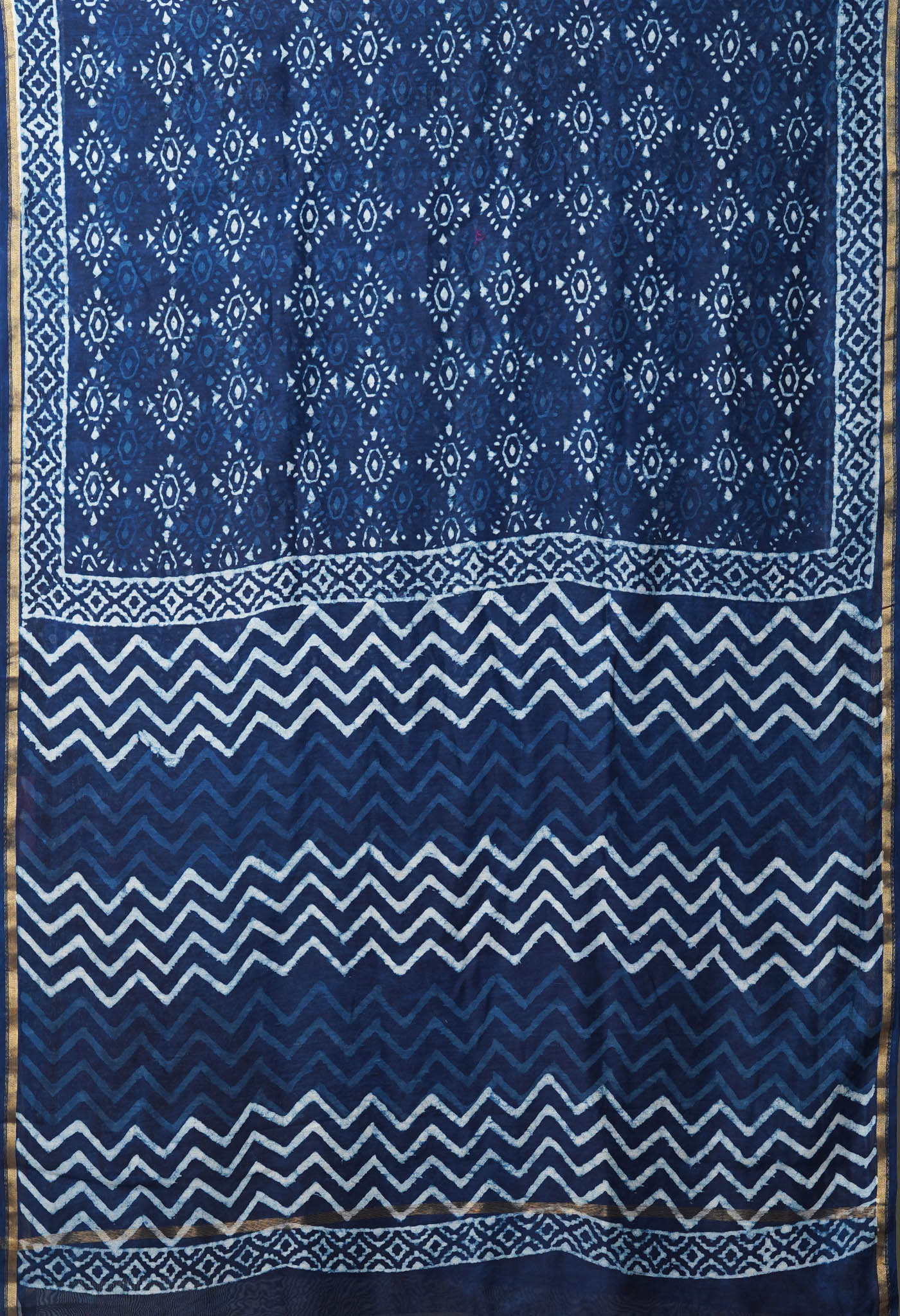 Indigo Blue Pure  Dabu Printed Chanderi Sico Saree