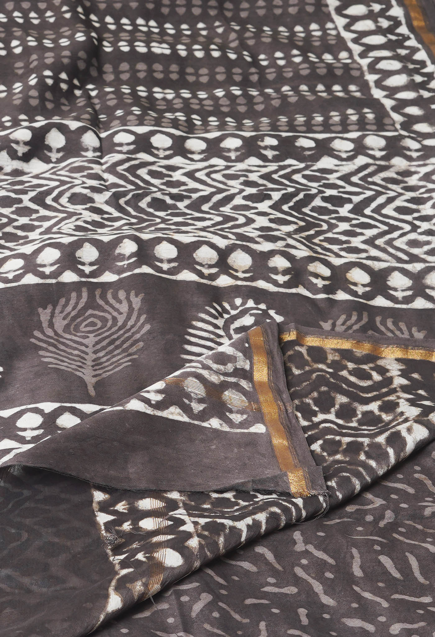 Grey Pure Dabu Printed Chanderi Sico Saree-UNM77791