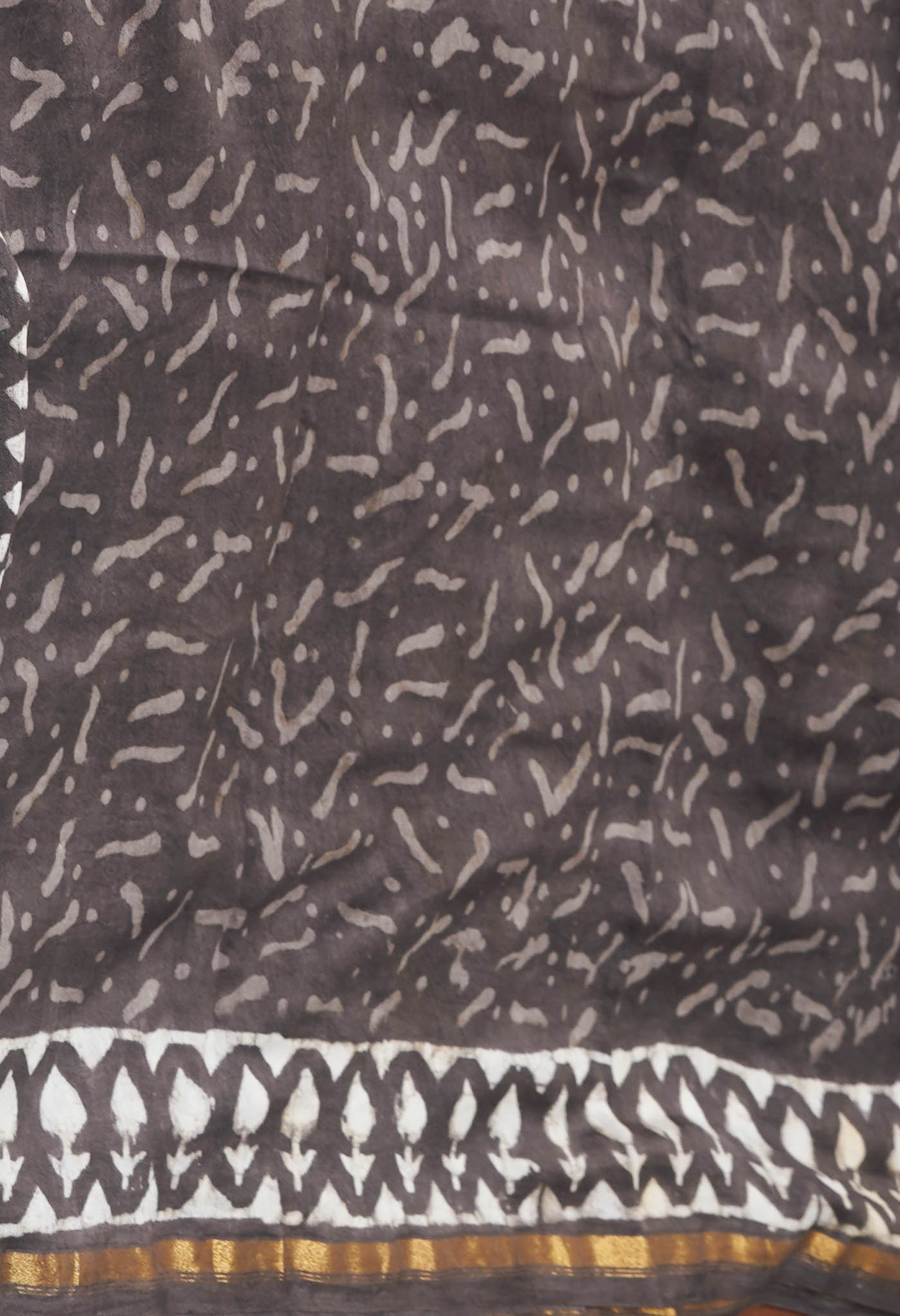 Grey Pure Dabu Printed Chanderi Sico Saree-UNM77791