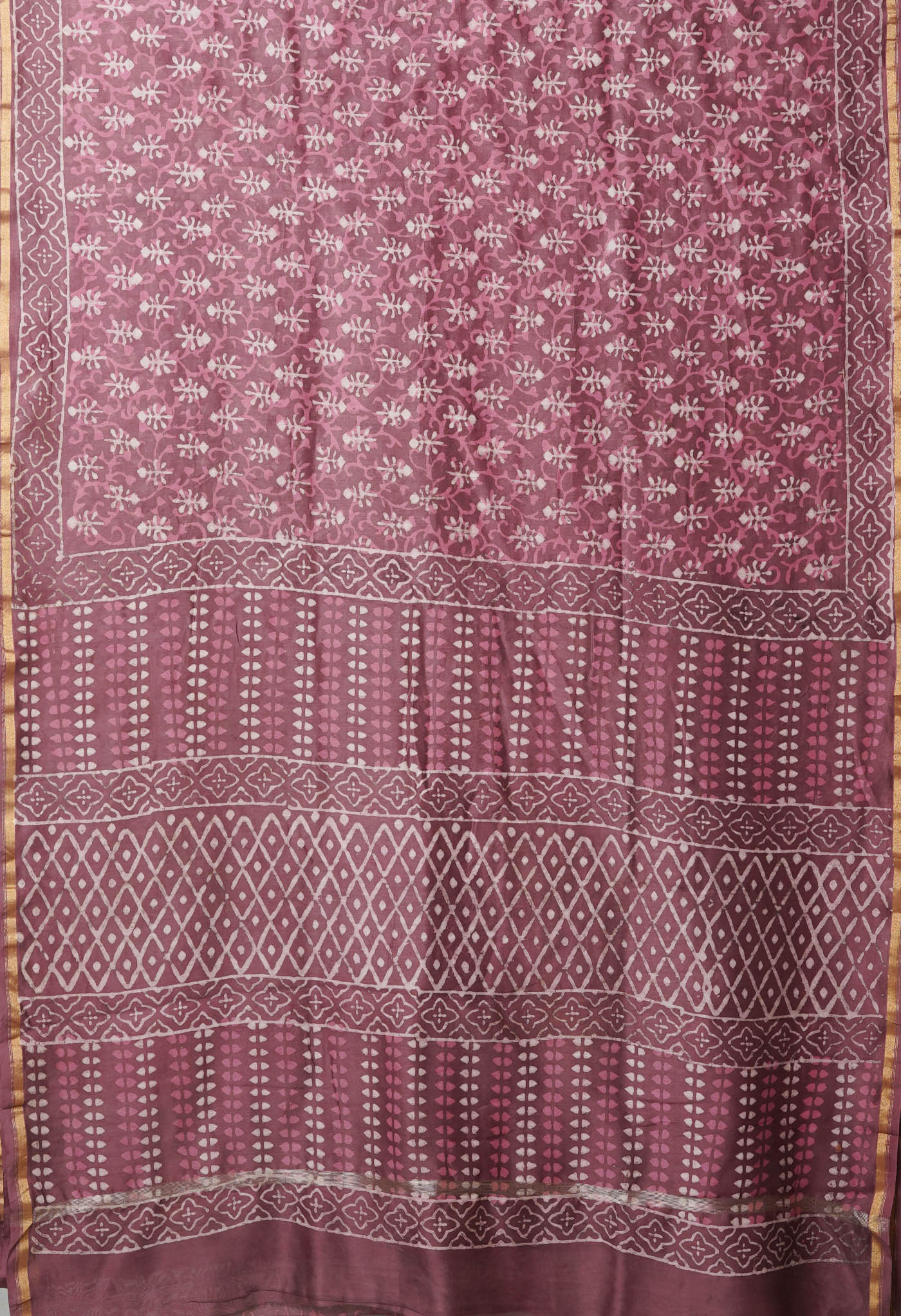 Brownish Pink Pure  Dabu Printed Chanderi Sico Saree