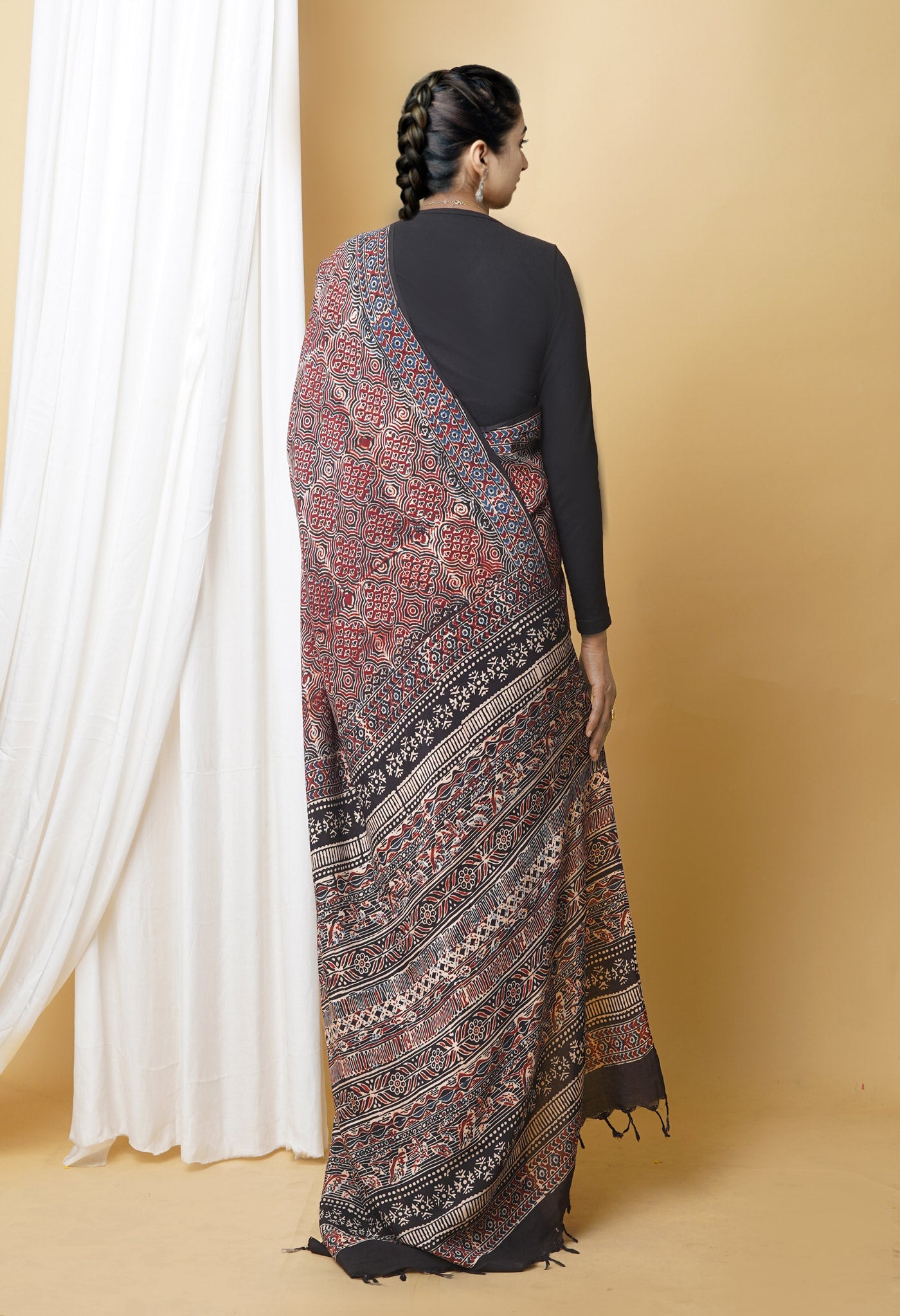Red Pure  Ajrakh Printed Soft Silk Saree