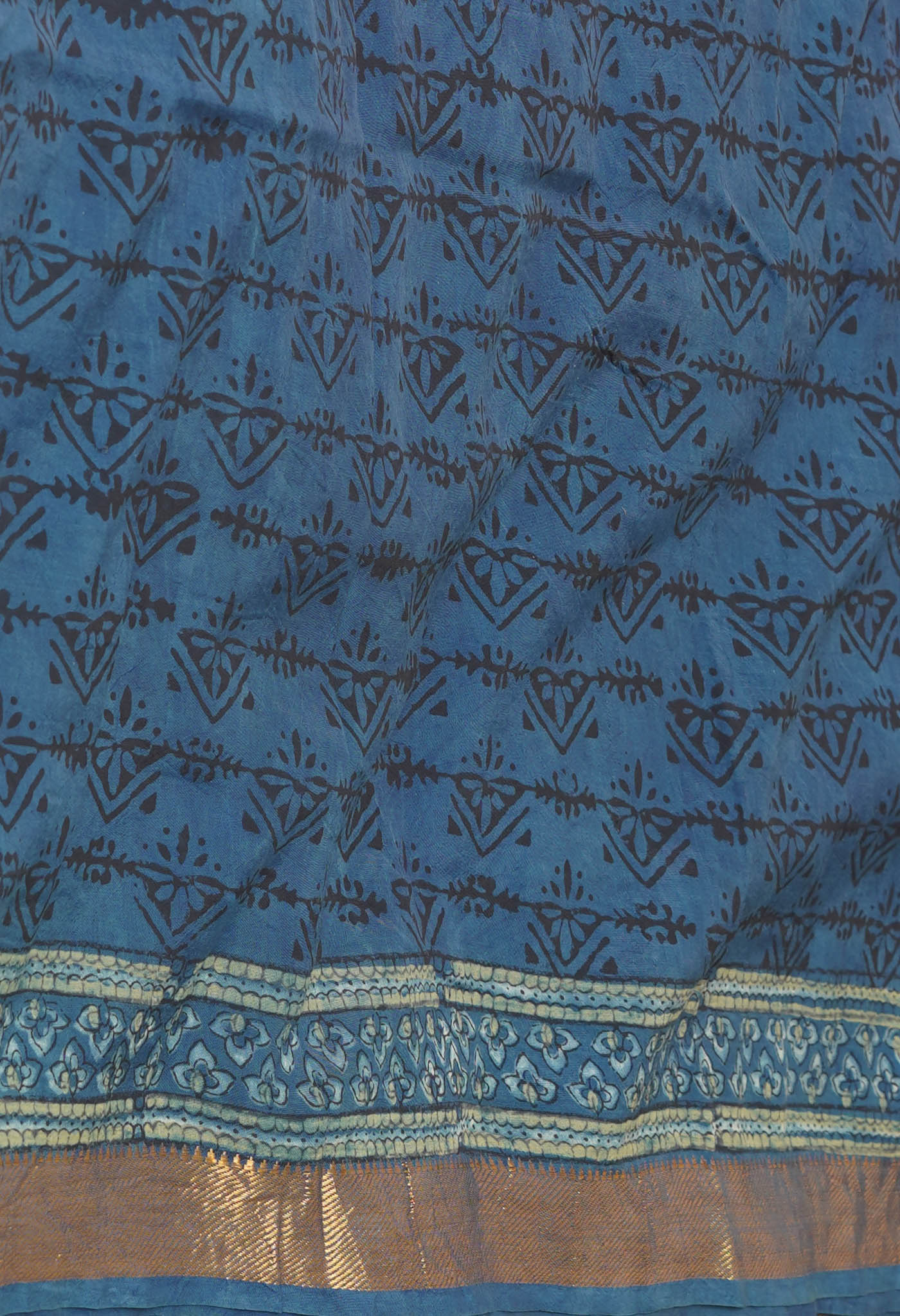 Blue Pure  Ajrakh Printed Soft Silk Saree