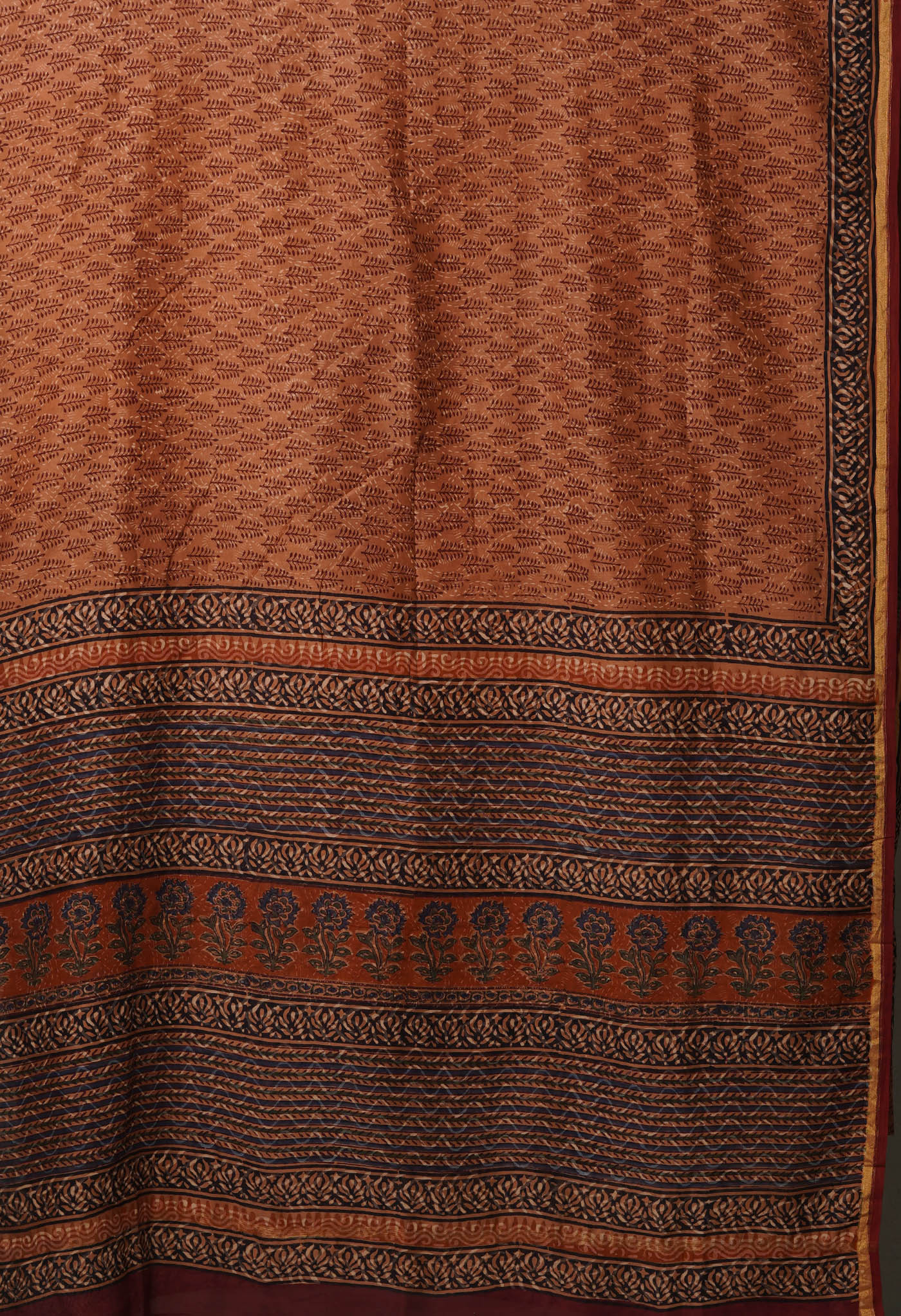 Brown Pure Bagru Kalamkari Printed Chanderi Sico Saree