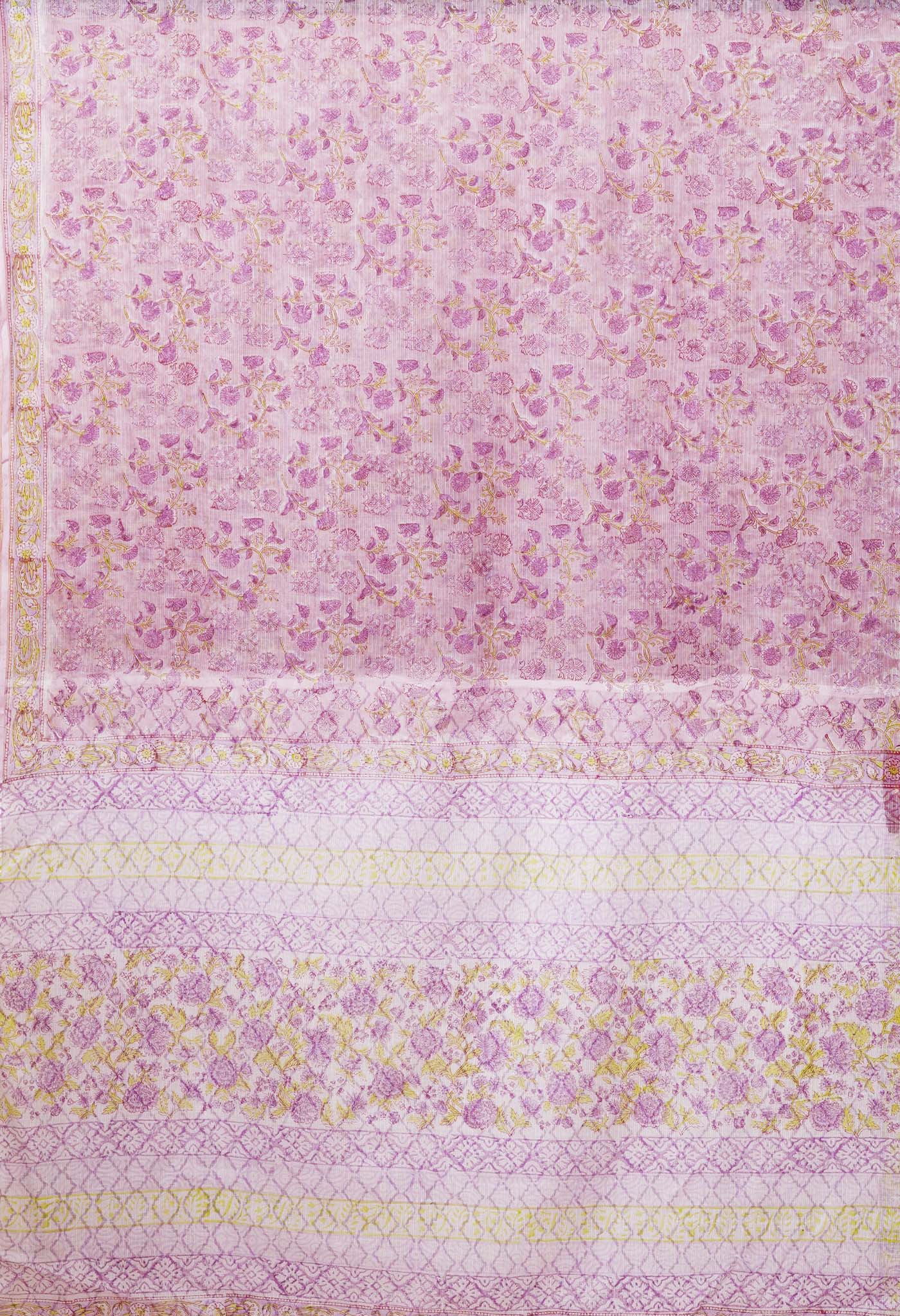 Pastel Lavender Pure Hand Block Printed Kota Saree