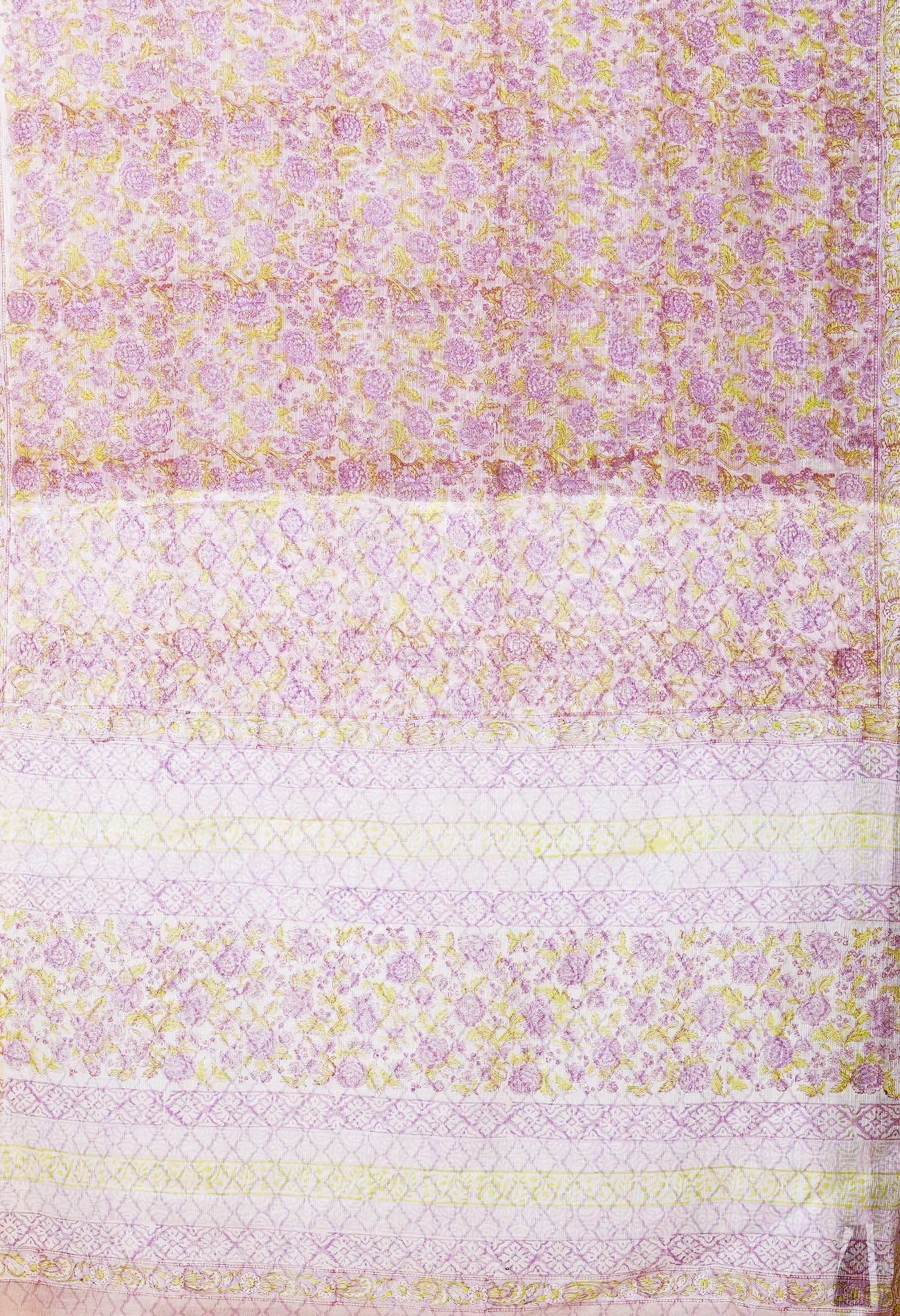 Pastel Lavender Pure Hand Block Printed Kota Saree
