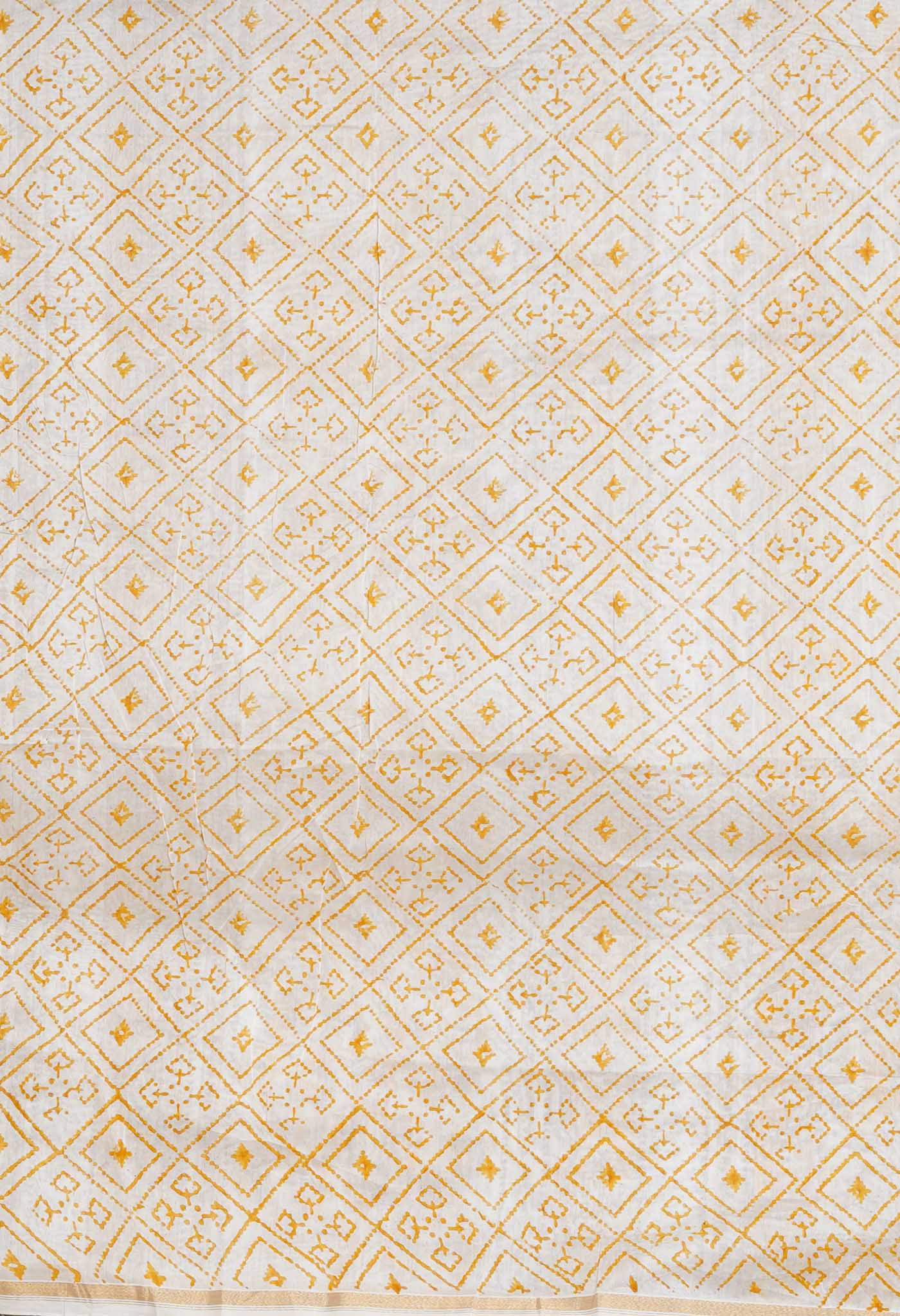 Cream Pure Hand Block Printed Chanderi Sico Saree-UNM77944