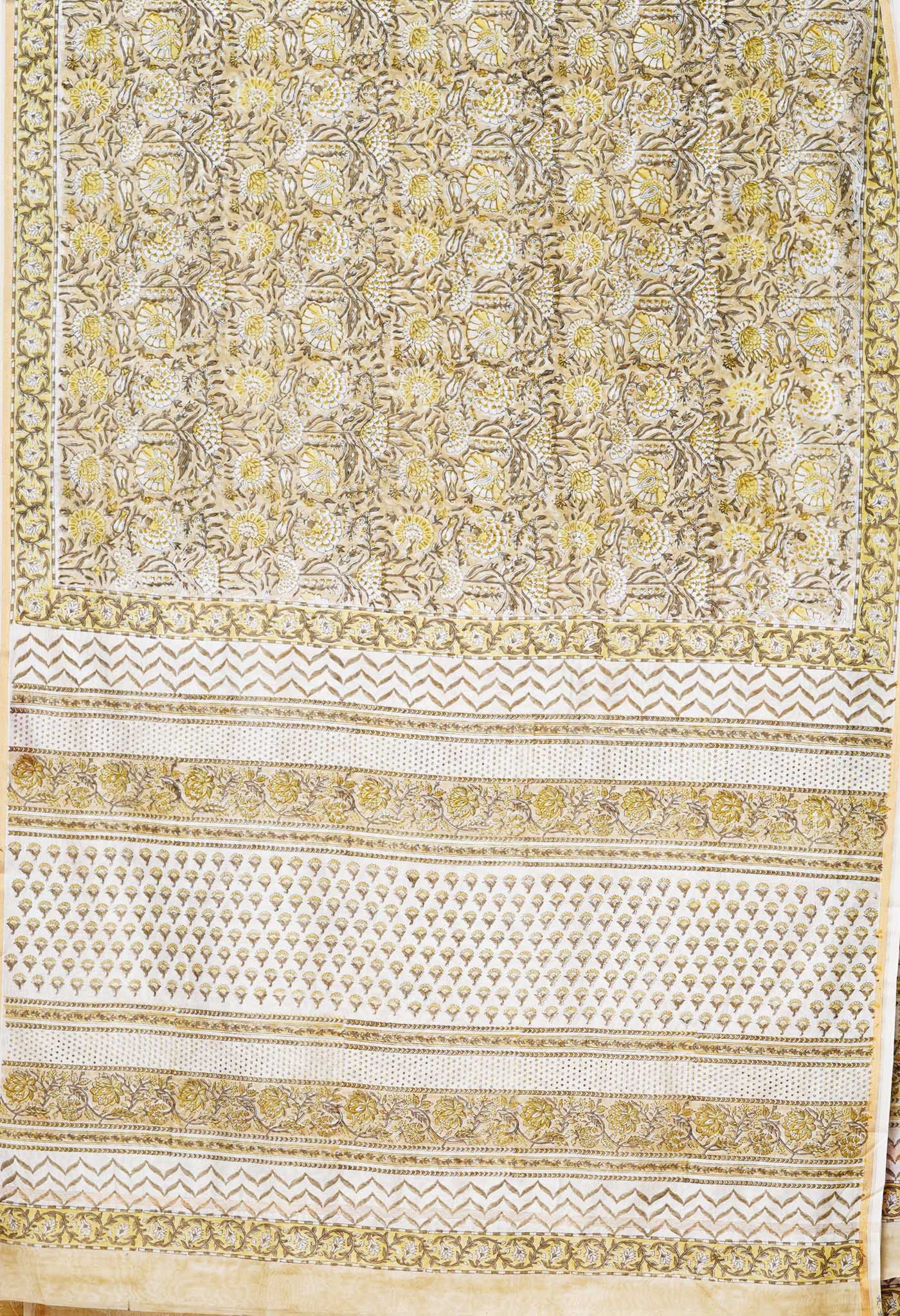 Pastel Brown Pure Hand Block Printed Chanderi Sico Saree-UNM77948