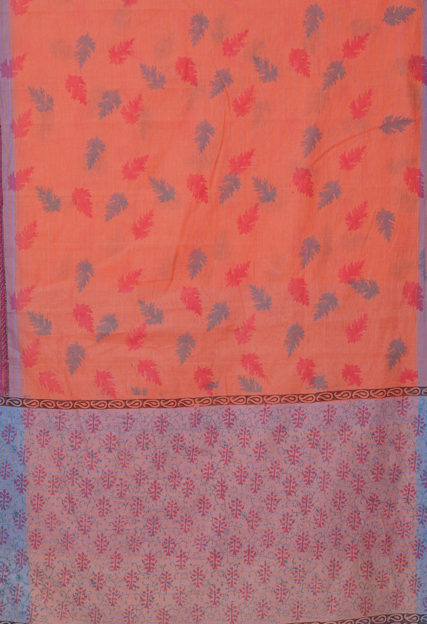 Orange Pure Hand Block Printed Mangalgiri Cotton Saree