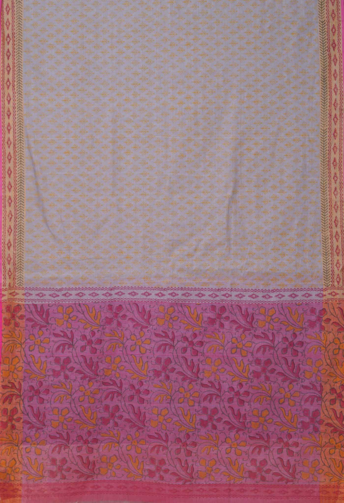 Grey Pure Hand Block Printed Mangalgiri Cotton Saree