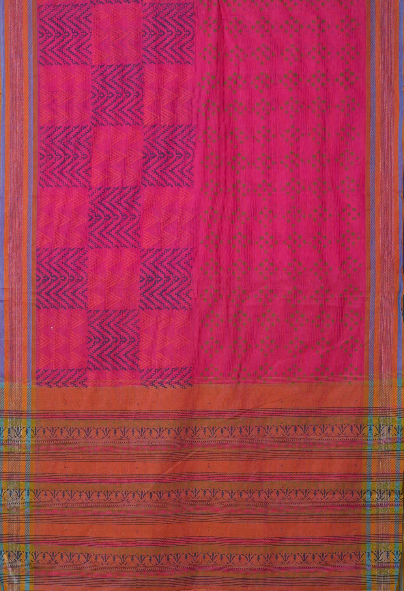Pink Pure Hand Block Printed Mangalgiri Cotton Saree