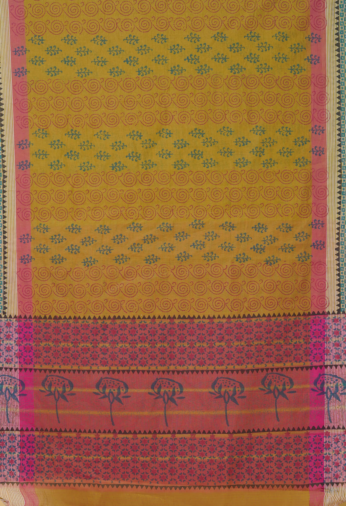 Mehind Green Pure Hand Block Printed Mangalgiri Cotton Saree-UNM77972
