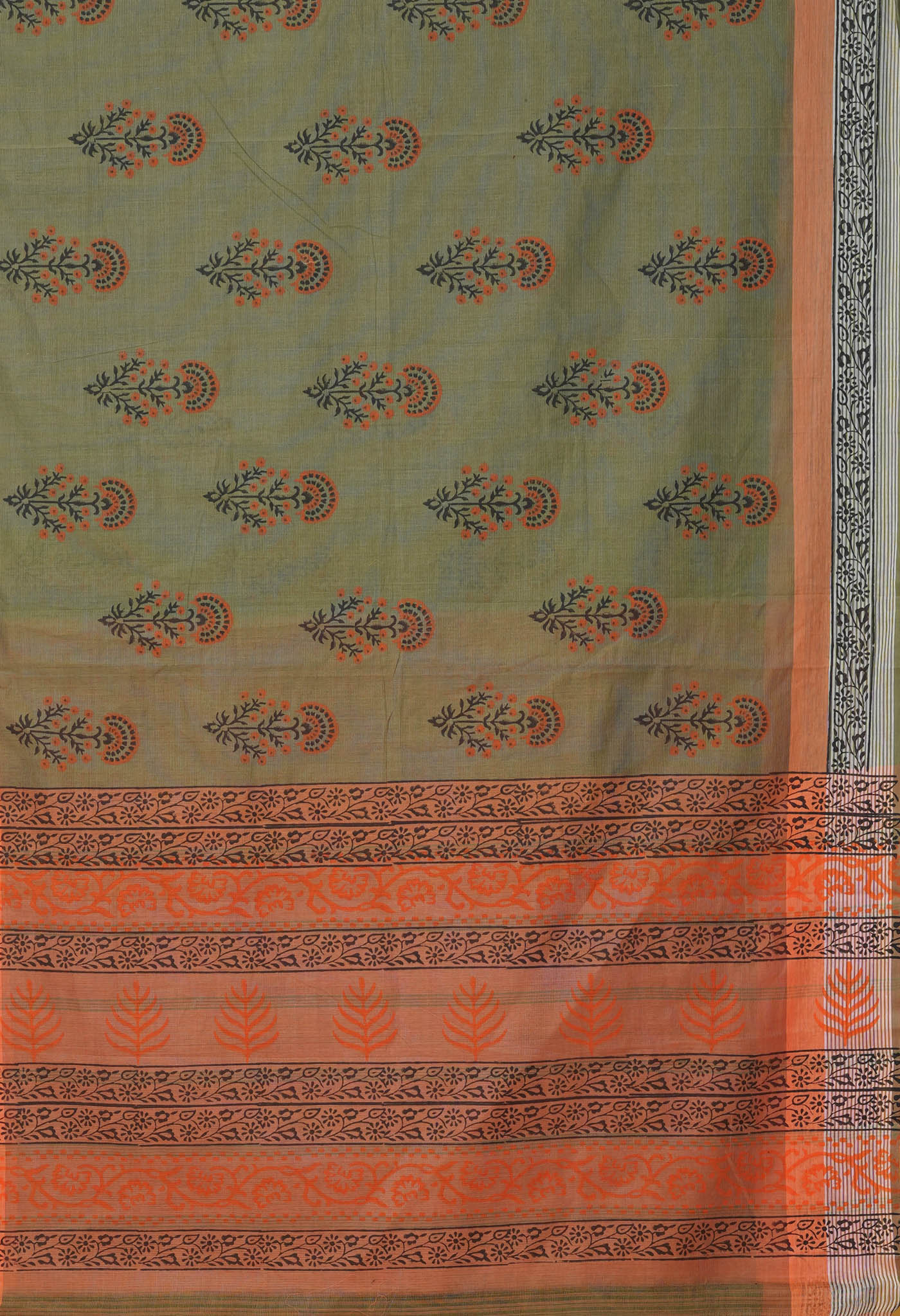 Green Pure Hand Block Printed Mangalgiri Cotton Saree