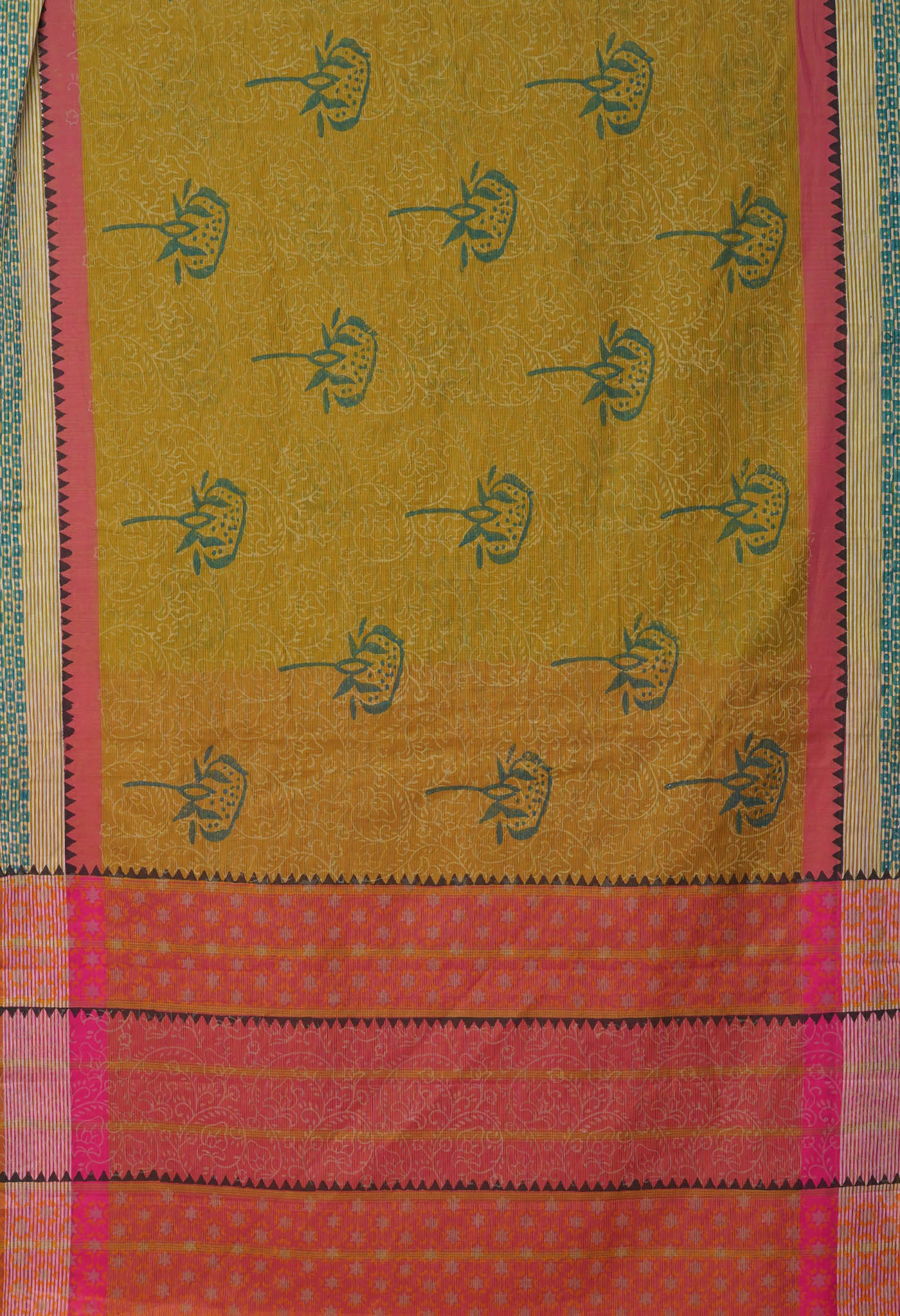 Mehind Green Pure Hand Block Printed Mangalgiri Cotton Saree