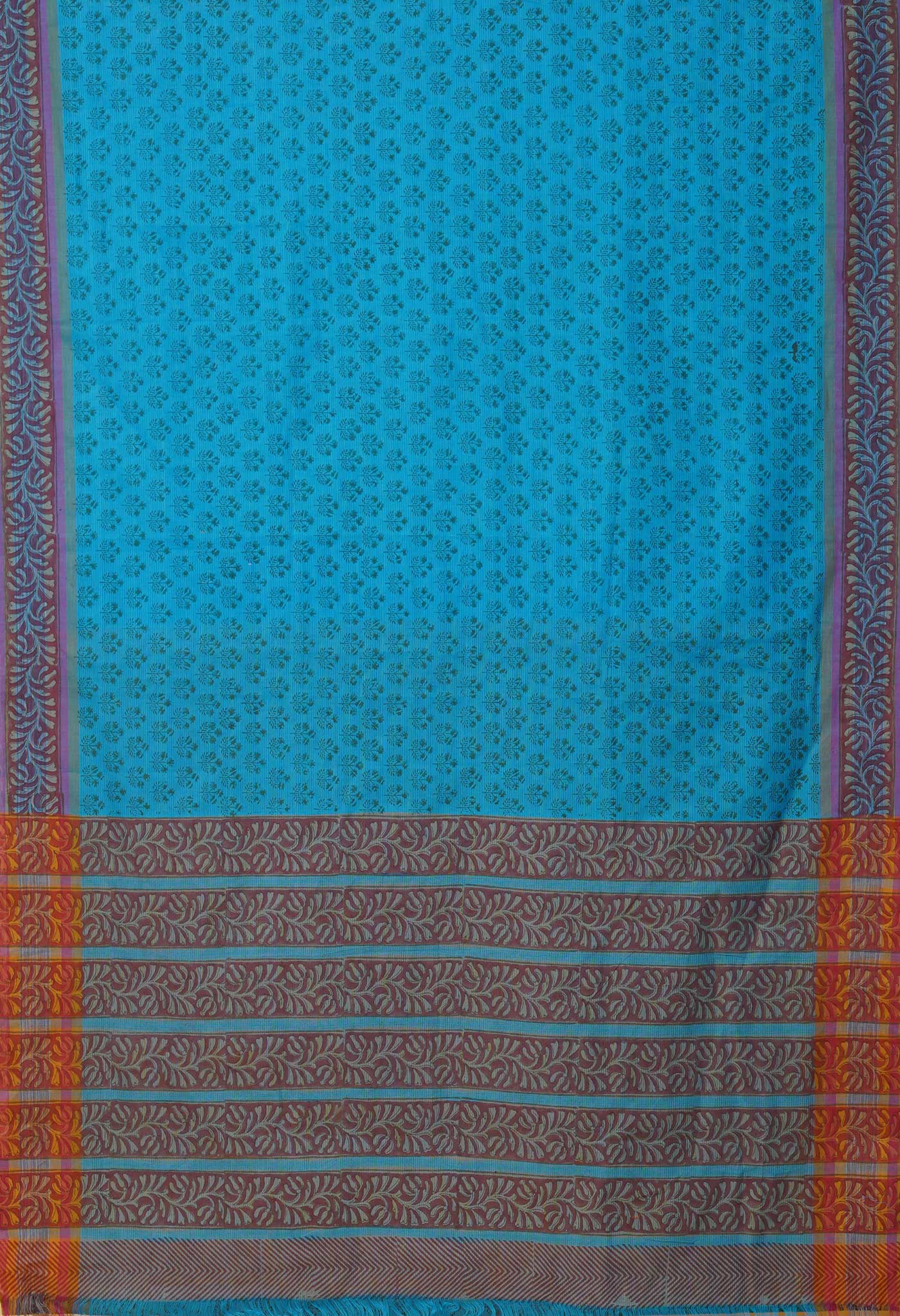Blue Pure Hand Block Printed Mangalgiri Cotton Saree