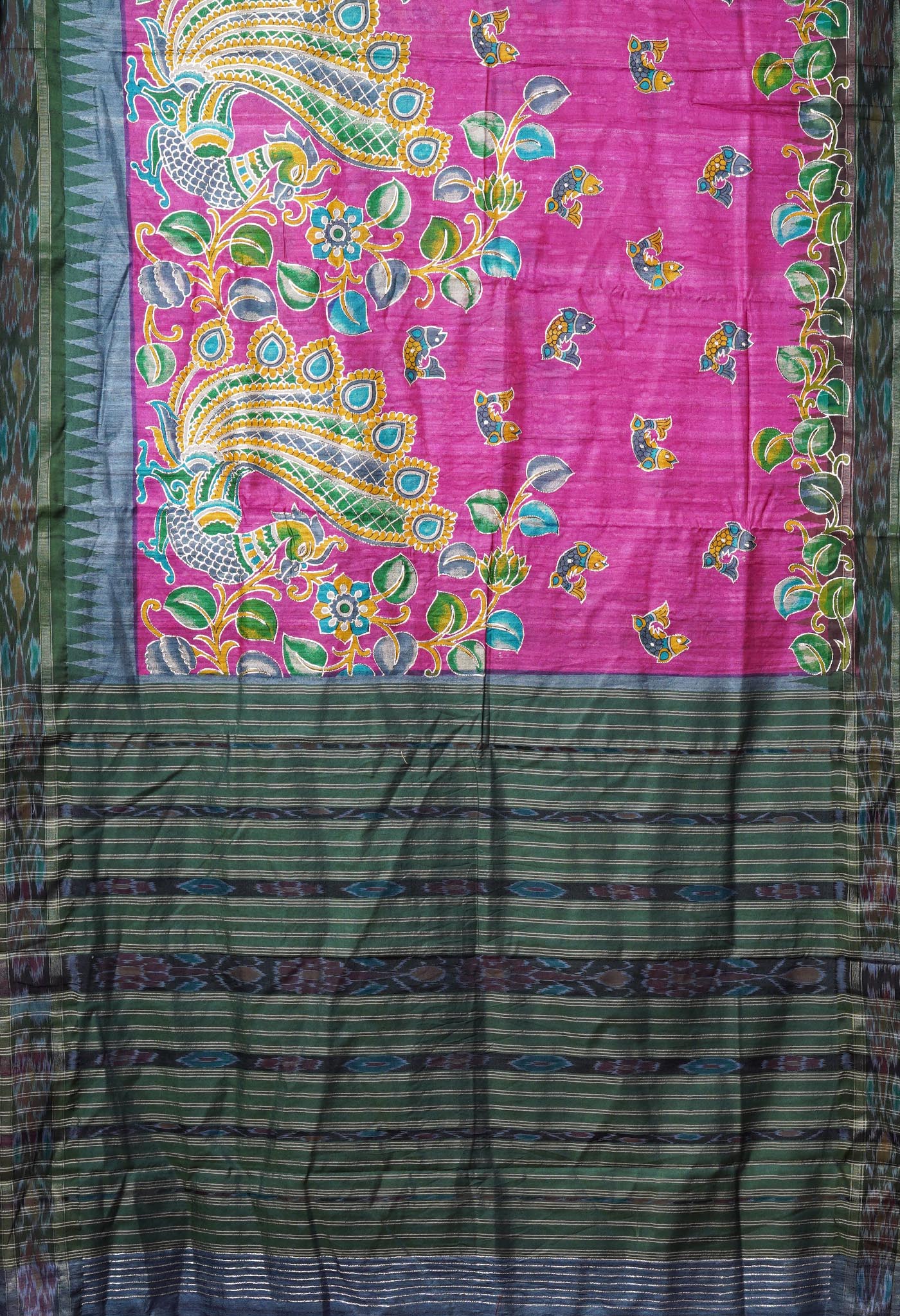 Pink Pure Handloom Block Printed With Embroidery Work Vidarbha Tussar Silk Saree