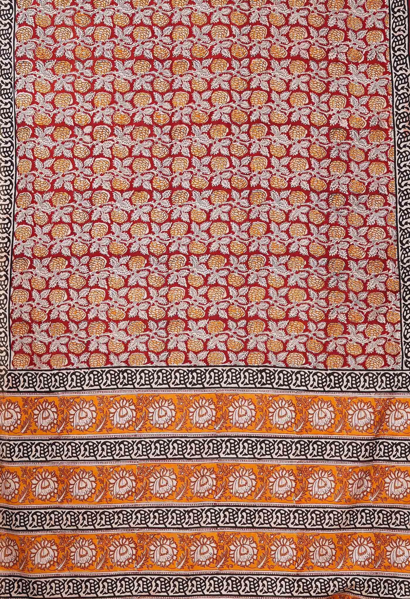 Red Pure Bagru Printed Soft Cotton Saree-UNM78051