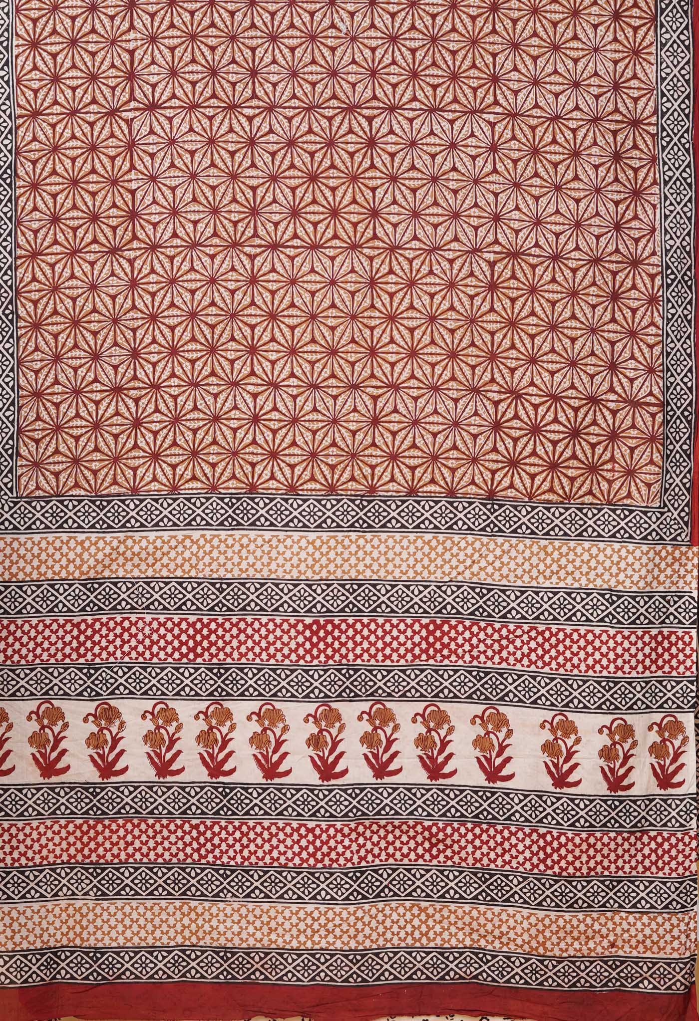 Red Pure Bagru Printed Soft Cotton Saree-UNM78076