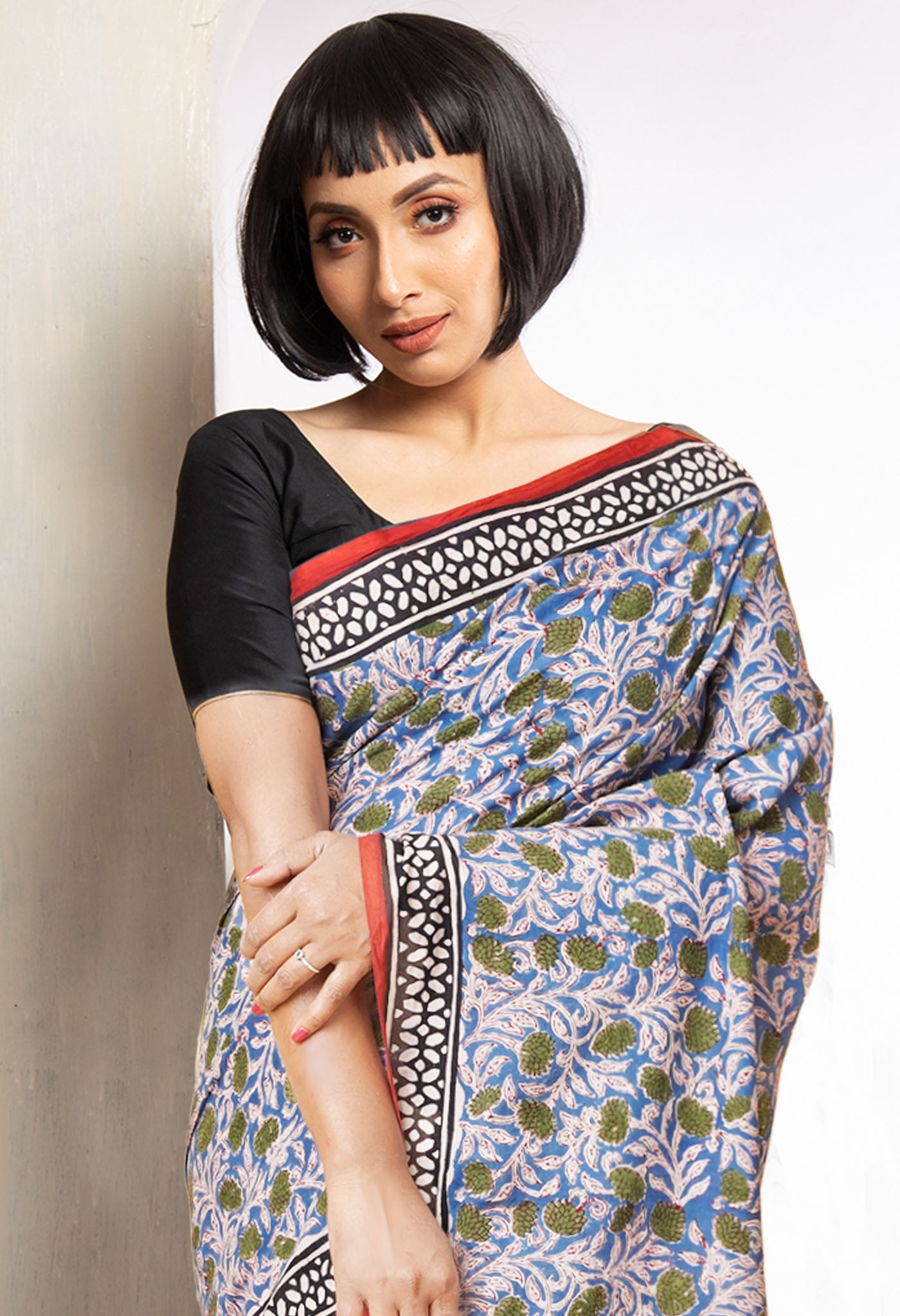 Green Pure Bagru Printed Soft Cotton Saree-UNM78086
