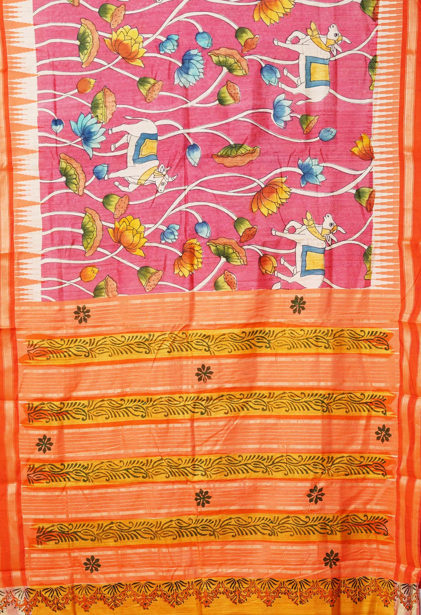 Pink Pure Handloom Printed Vidarbha Tussar Silk Saree
