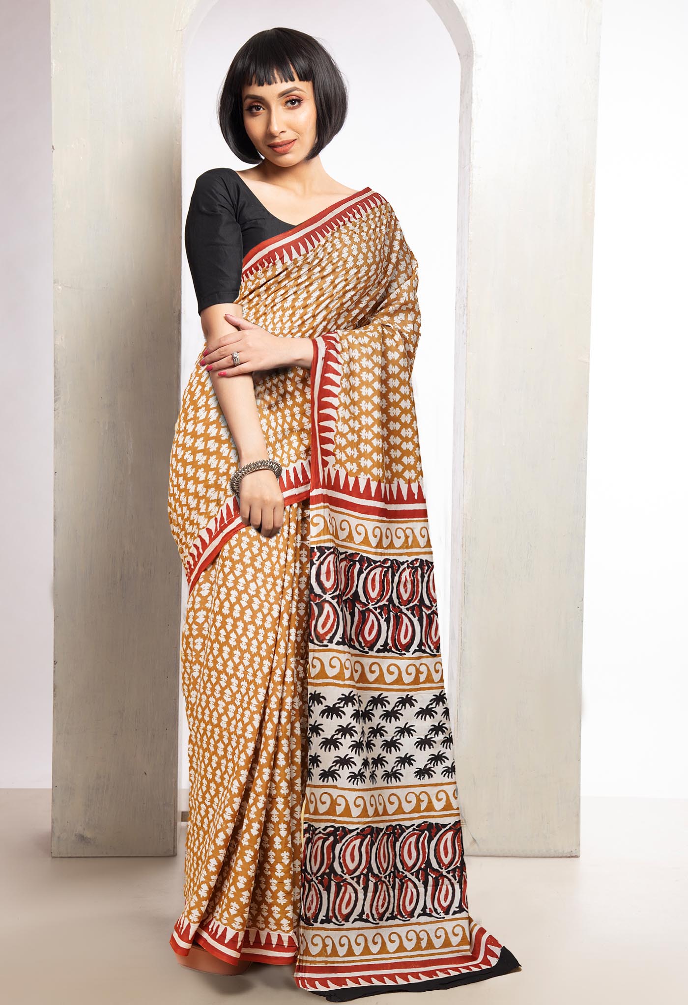 Brown Pure Bagru Printed Soft Cotton Saree-UNM78117
