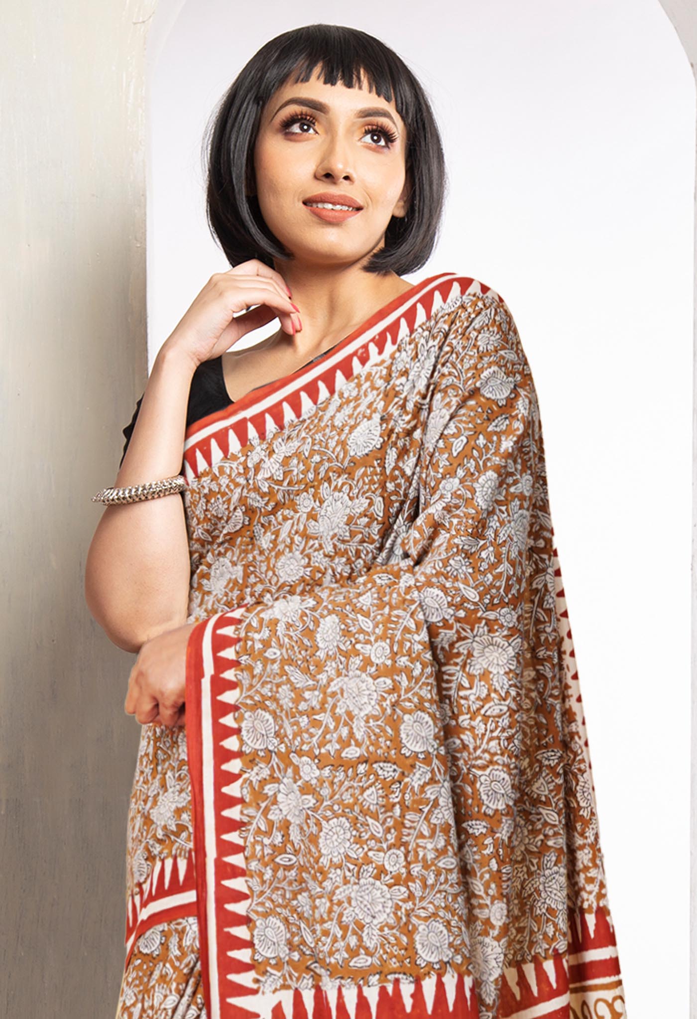 Brown Pure Bagru Printed Soft Cotton Saree-UNM78119