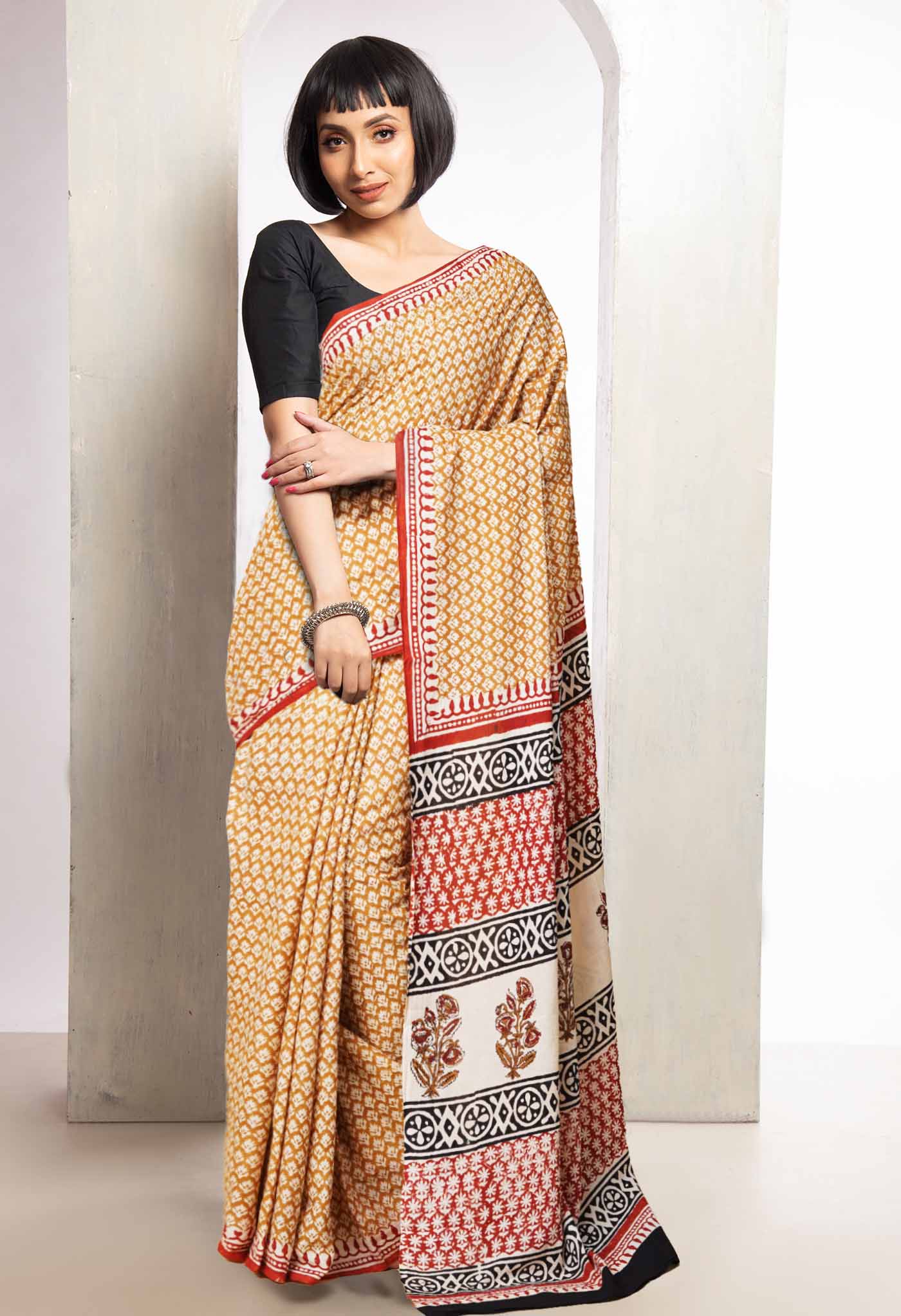 Brown Pure Bagru Printed Soft Cotton Saree-UNM78127