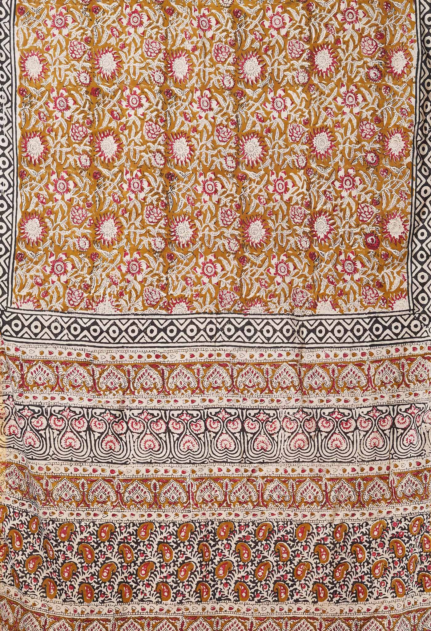 Brown Pure Bagru Printed Pashmina Sico Saree-UNM78129