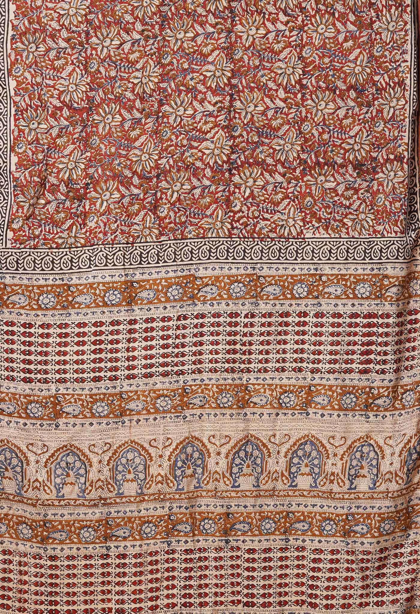 Brown Pure Bagru Printed Pashmina Sico Saree