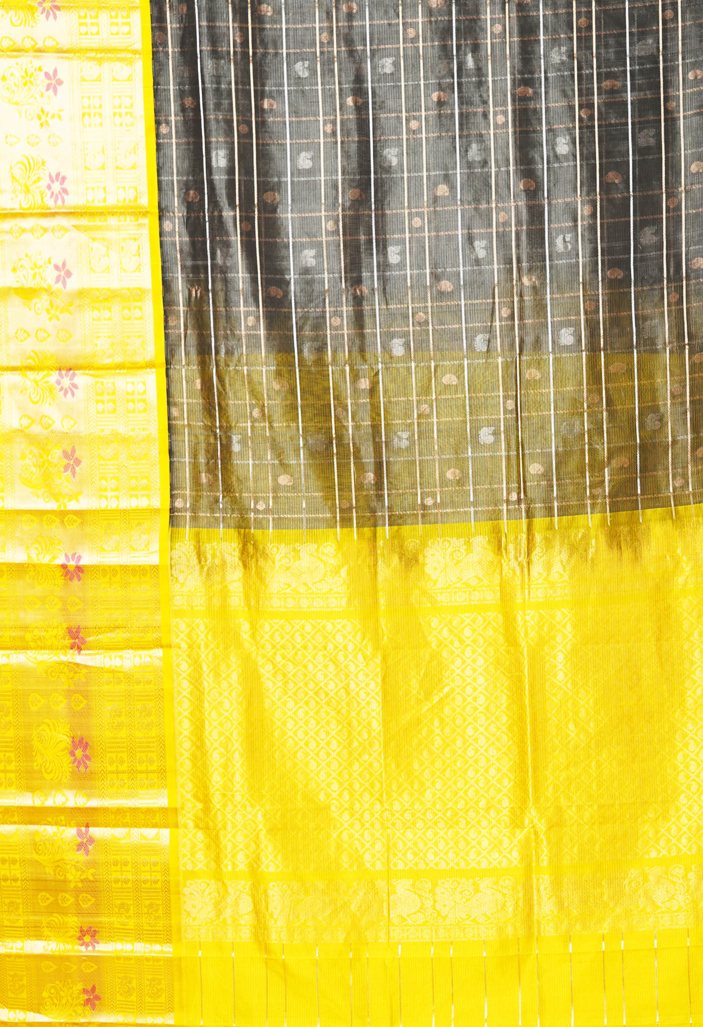 Dark Green-Yellow Pure Handloom Assam Silk Saree