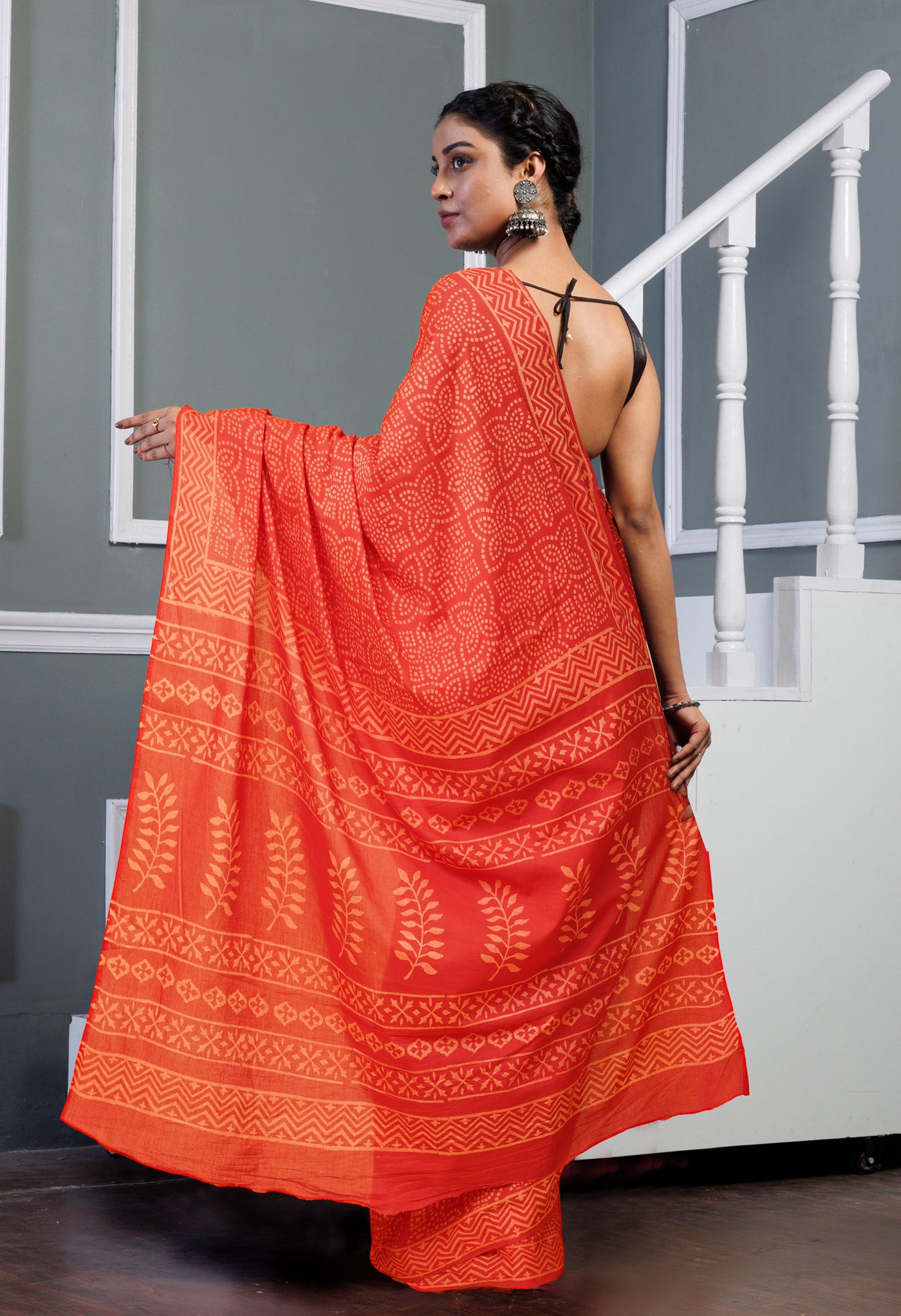 Red Pure Hand Block Printed Soft Cotton Saree