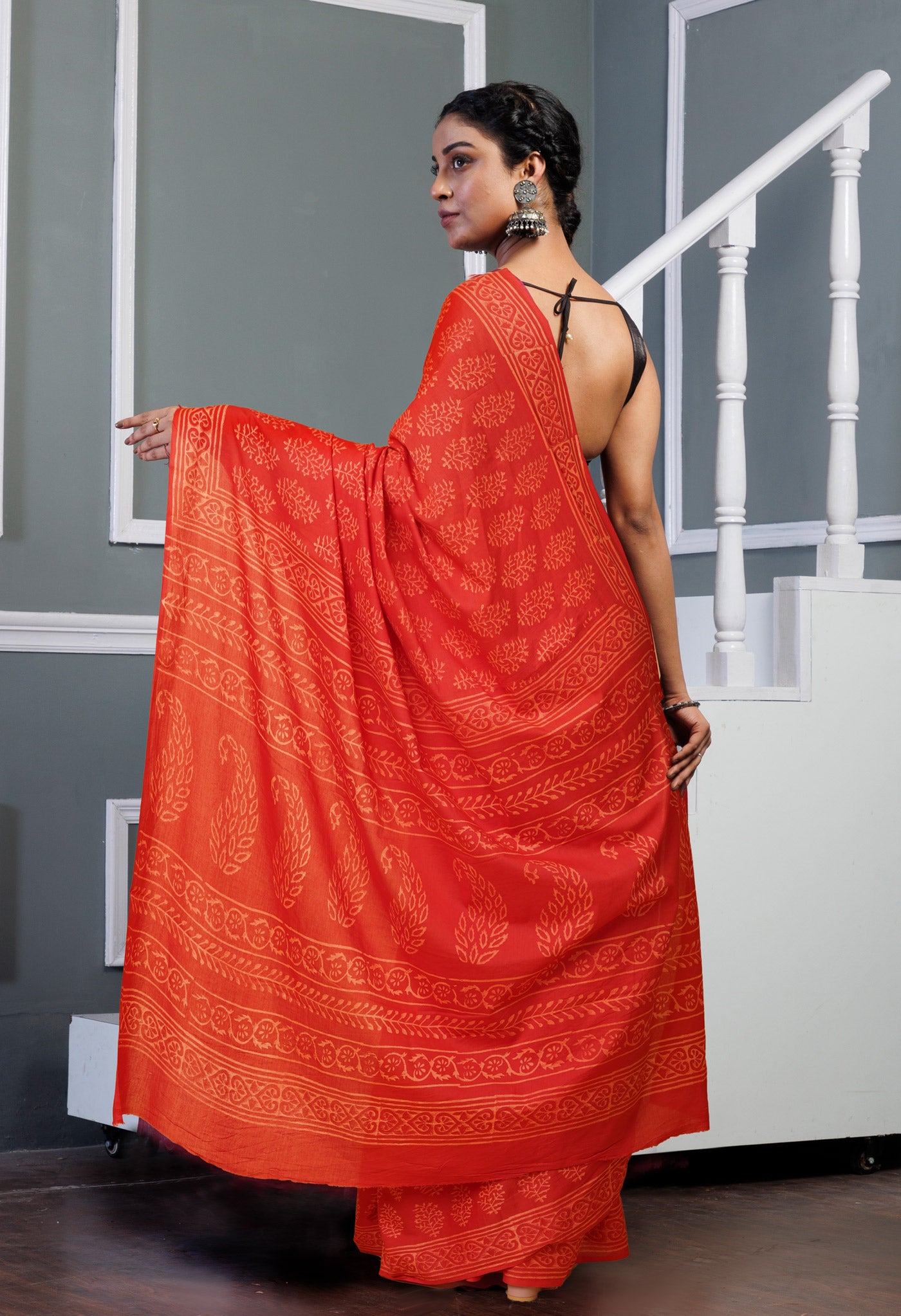 Red Pure Hand Block Printed Soft Cotton Saree