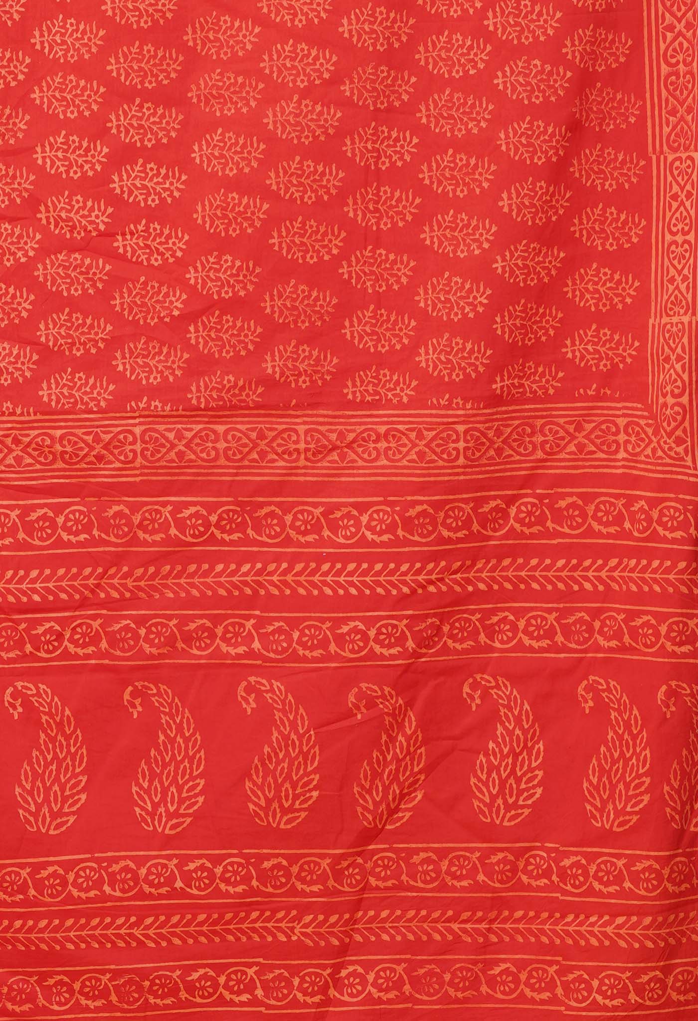 Red Pure Hand Block Printed Soft Cotton Saree