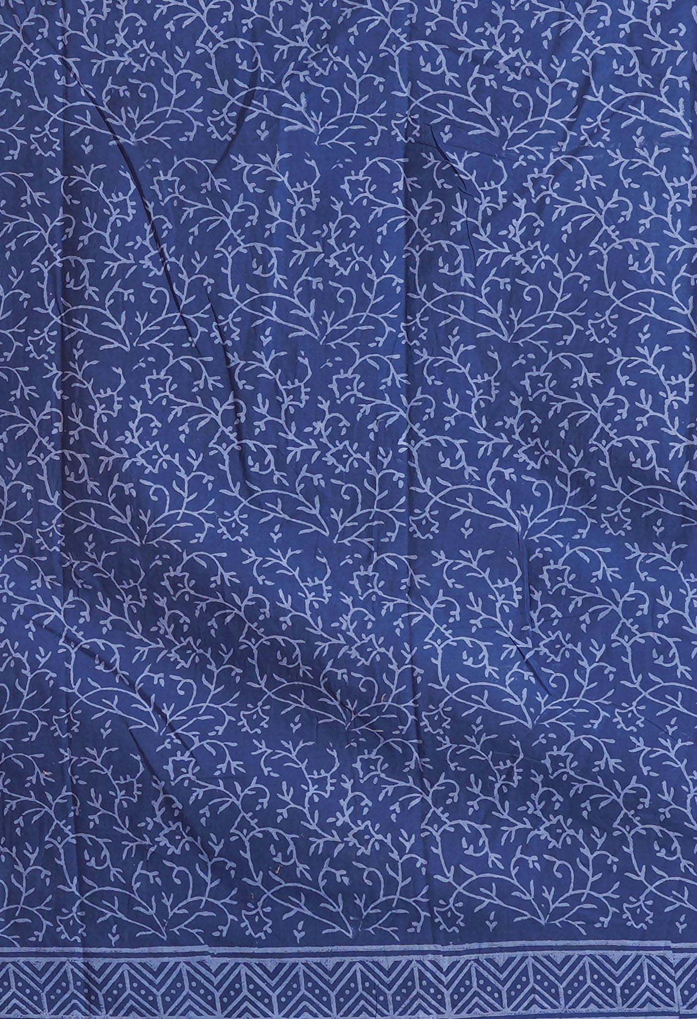 Navy Blue Pure Hand Block Printed Soft Cotton Saree