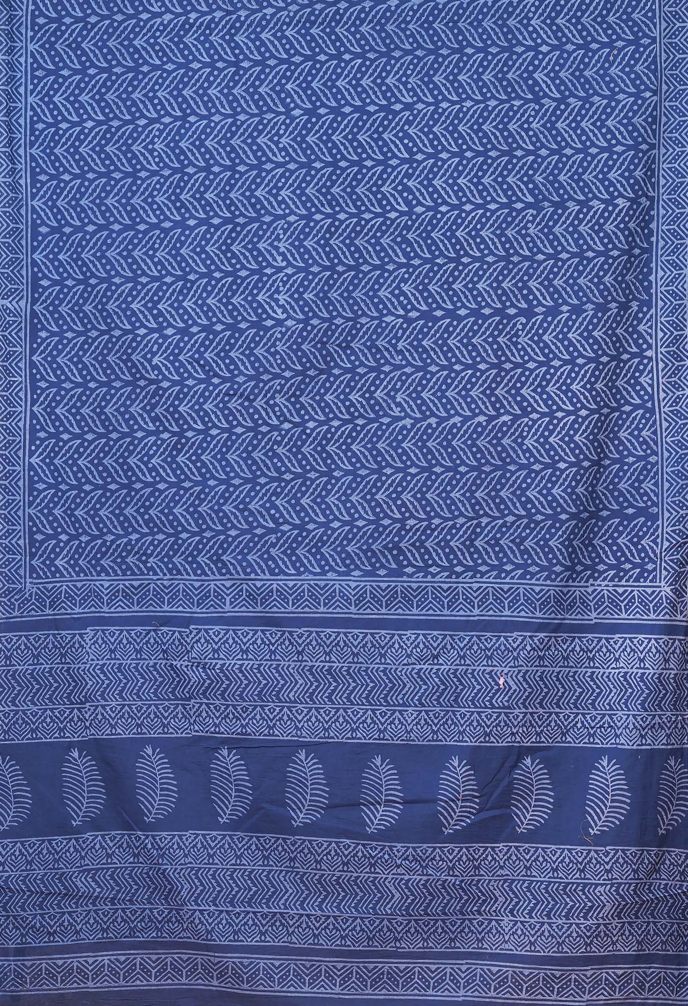 Navy Blue Pure Hand Block Printed Soft Cotton Saree
