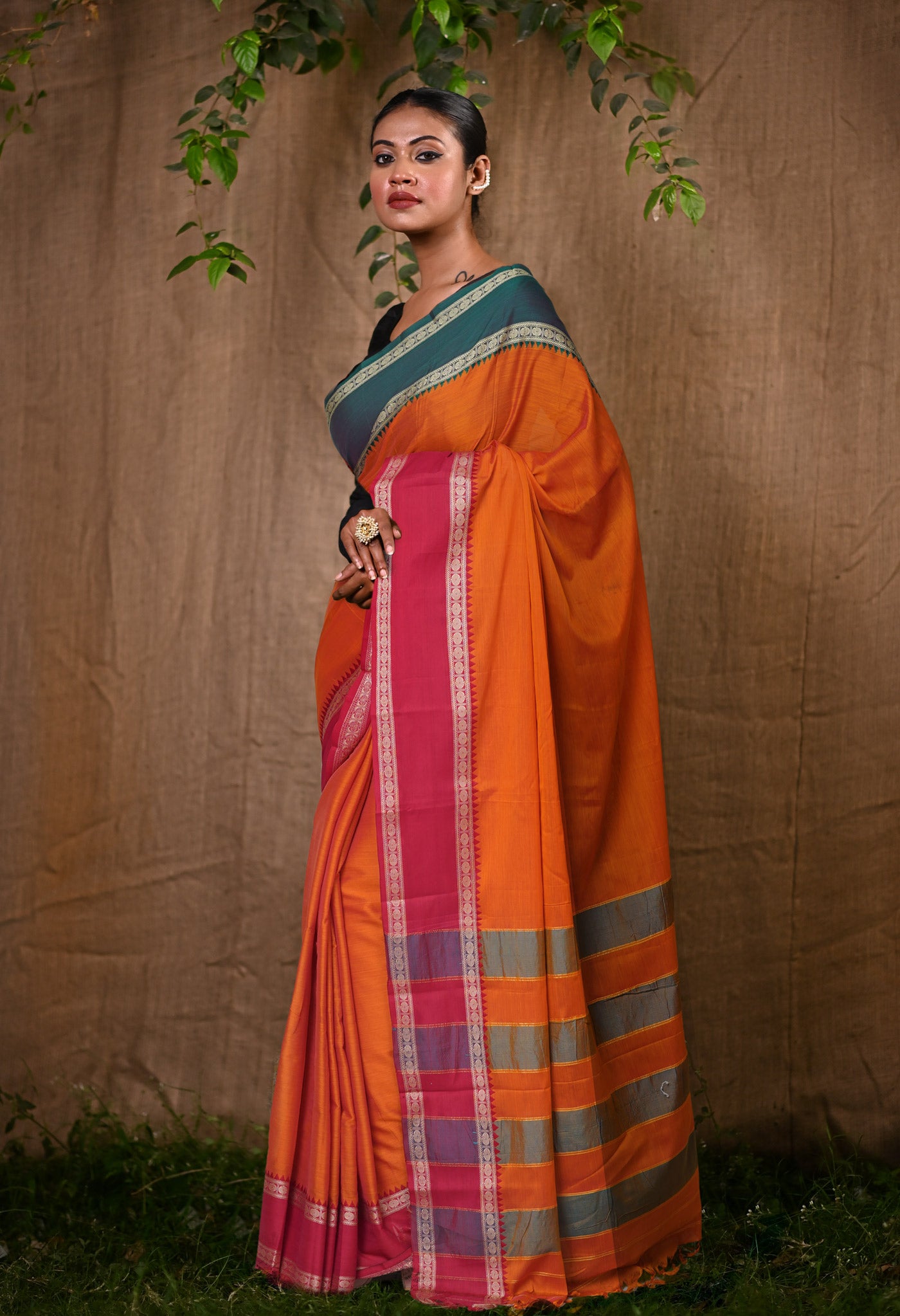 Orange Pure Handloom Narayani Cotton Saree-UNM78241