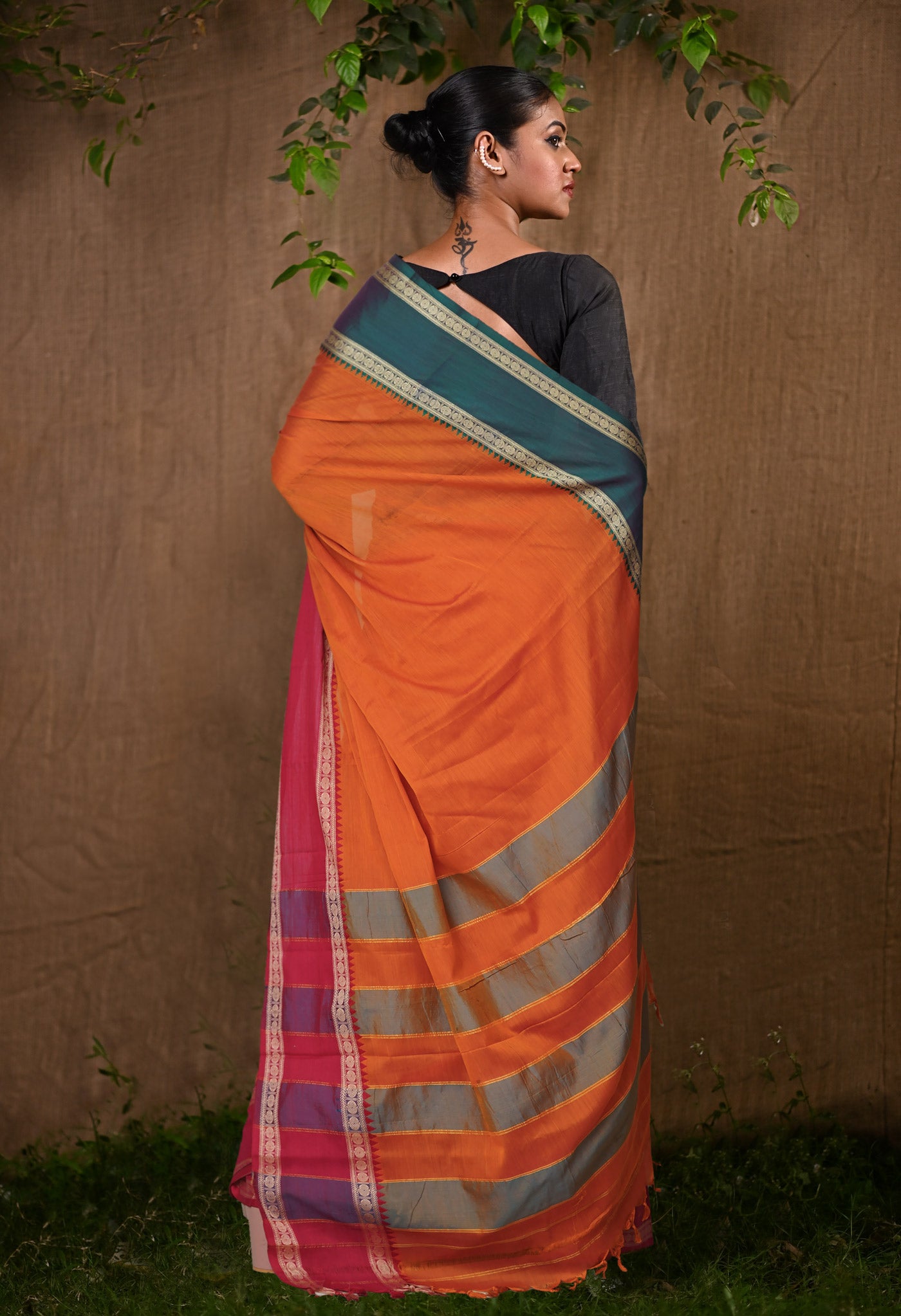 Orange Pure Handloom Narayani Cotton Saree-UNM78241