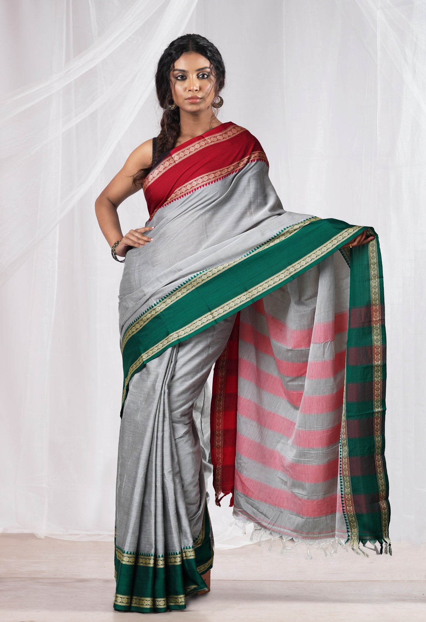 Grey Pure Handloom Narayani Cotton Saree-UNM78242