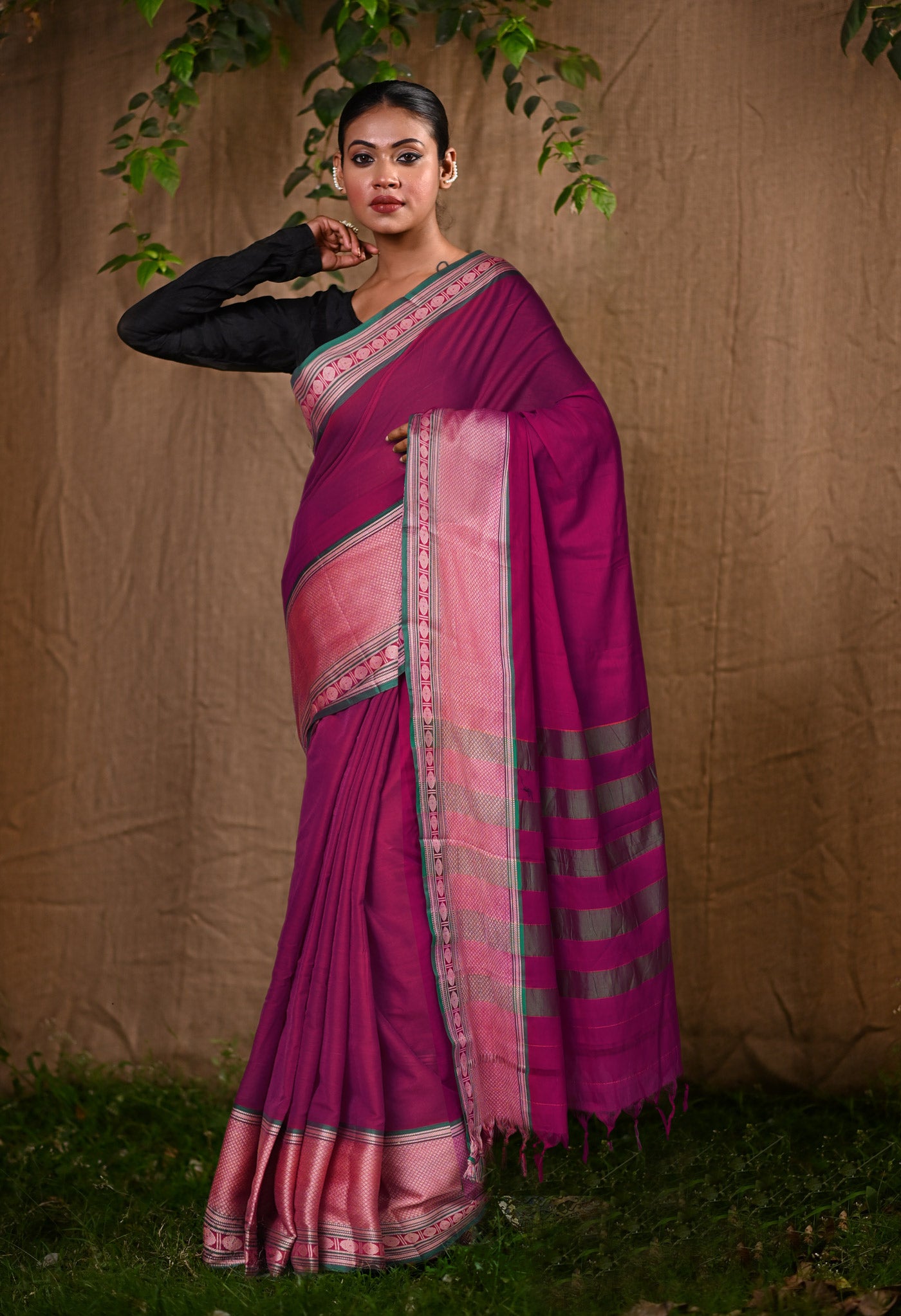 Purple noorani multicolor saree set main image 0