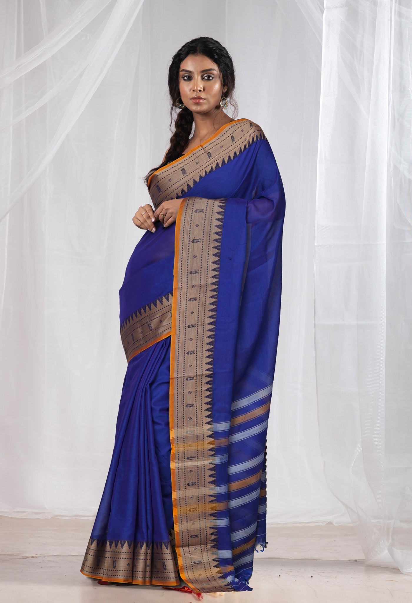 Blue Pure Handloom Narayani Cotton Saree-UNM78265