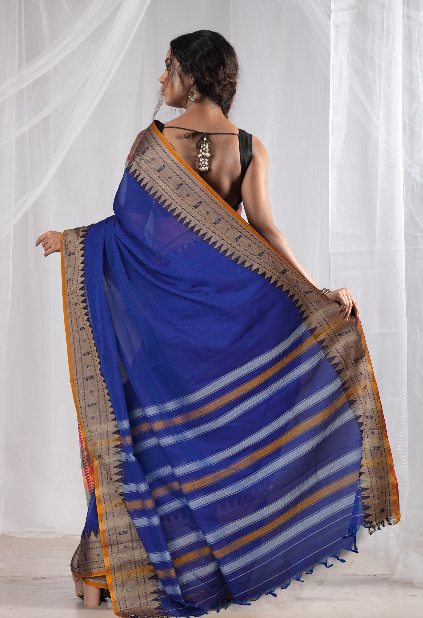 Blue Pure Handloom Narayani Cotton Saree-UNM78265