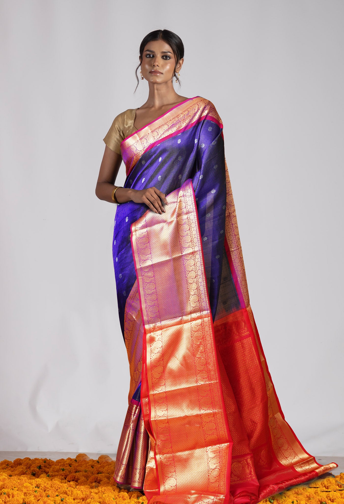 Dark Blue Pure Handloom Assam Silk Saree