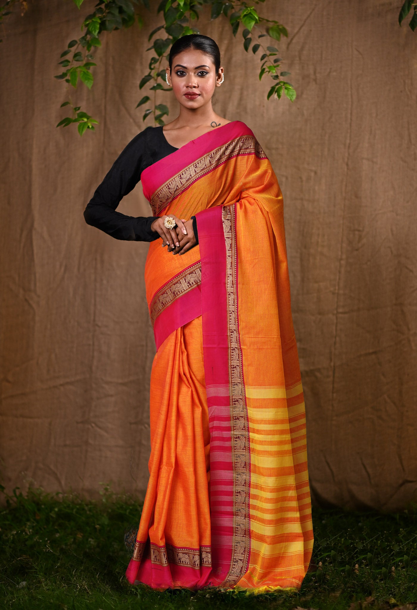 Yellow Pure Handloom Narayani Cotton Saree-UNM78366