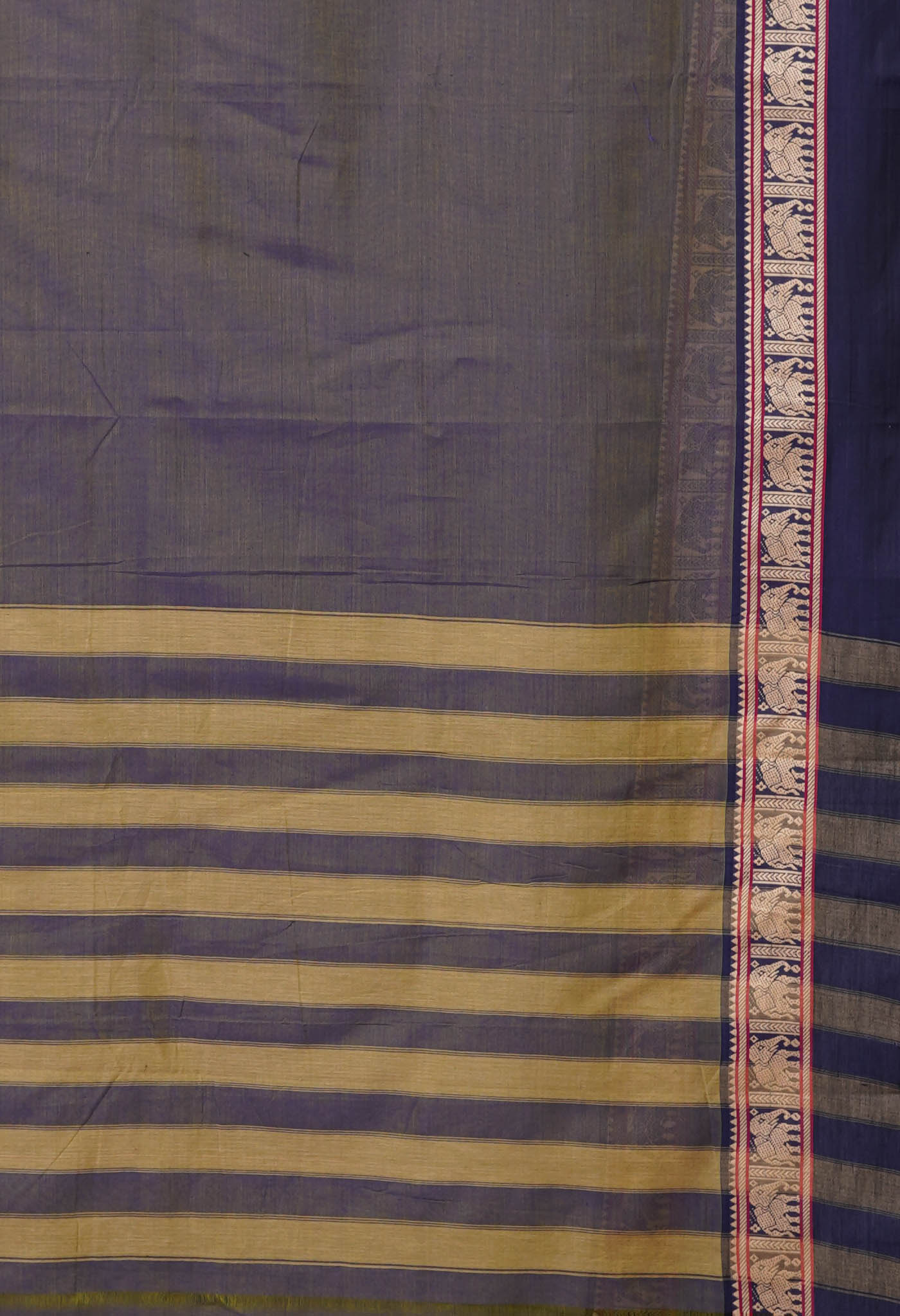 Navy Blue-Green Pure Handloom Narayani Cotton Saree
