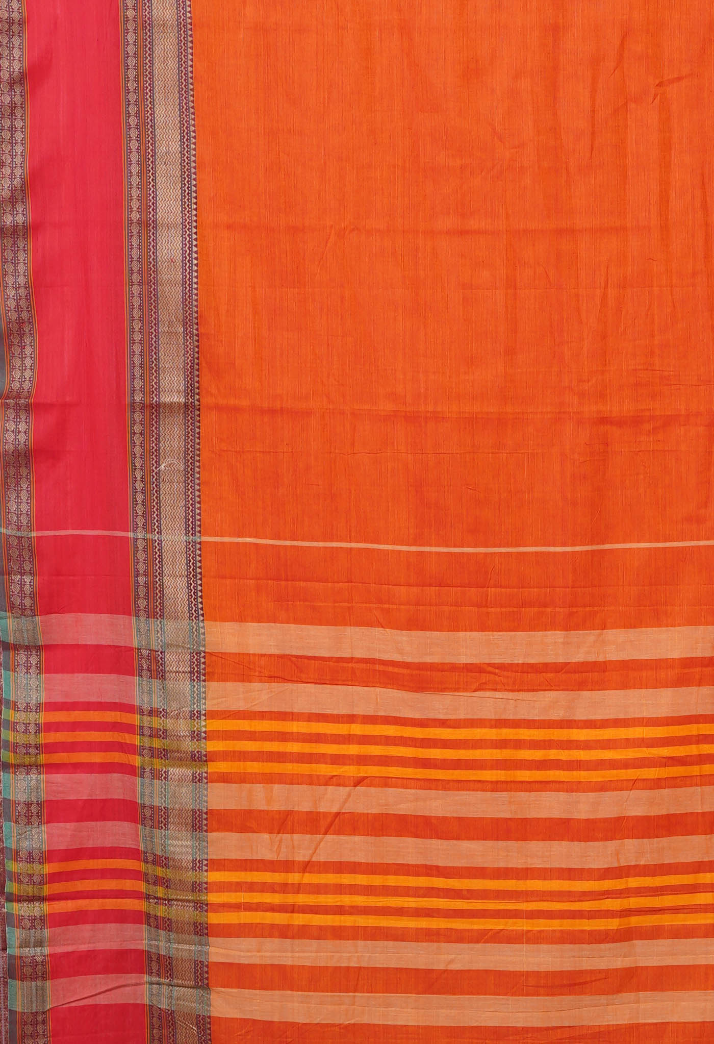 Orange-Red Pure Handloom Narayani Cotton Saree-UNM78384
