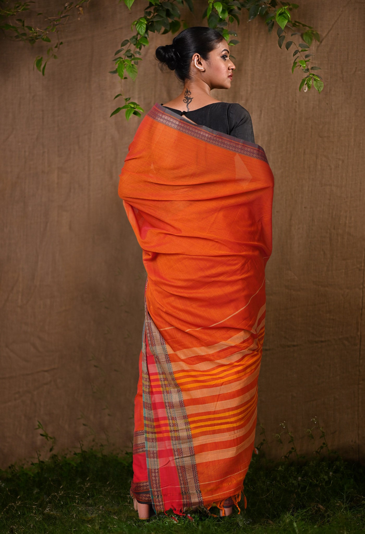 Orange-Red Pure Handloom Narayani Cotton Saree-UNM78384