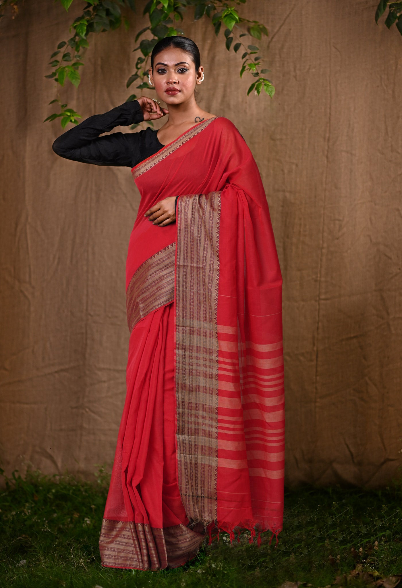 Red Pure Handloom Narayani Cotton Saree-UNM78388