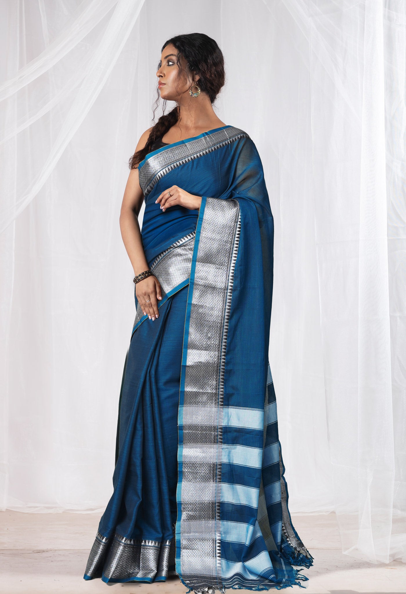 Peacock Blue Pure Handloom Narayani Cotton Saree