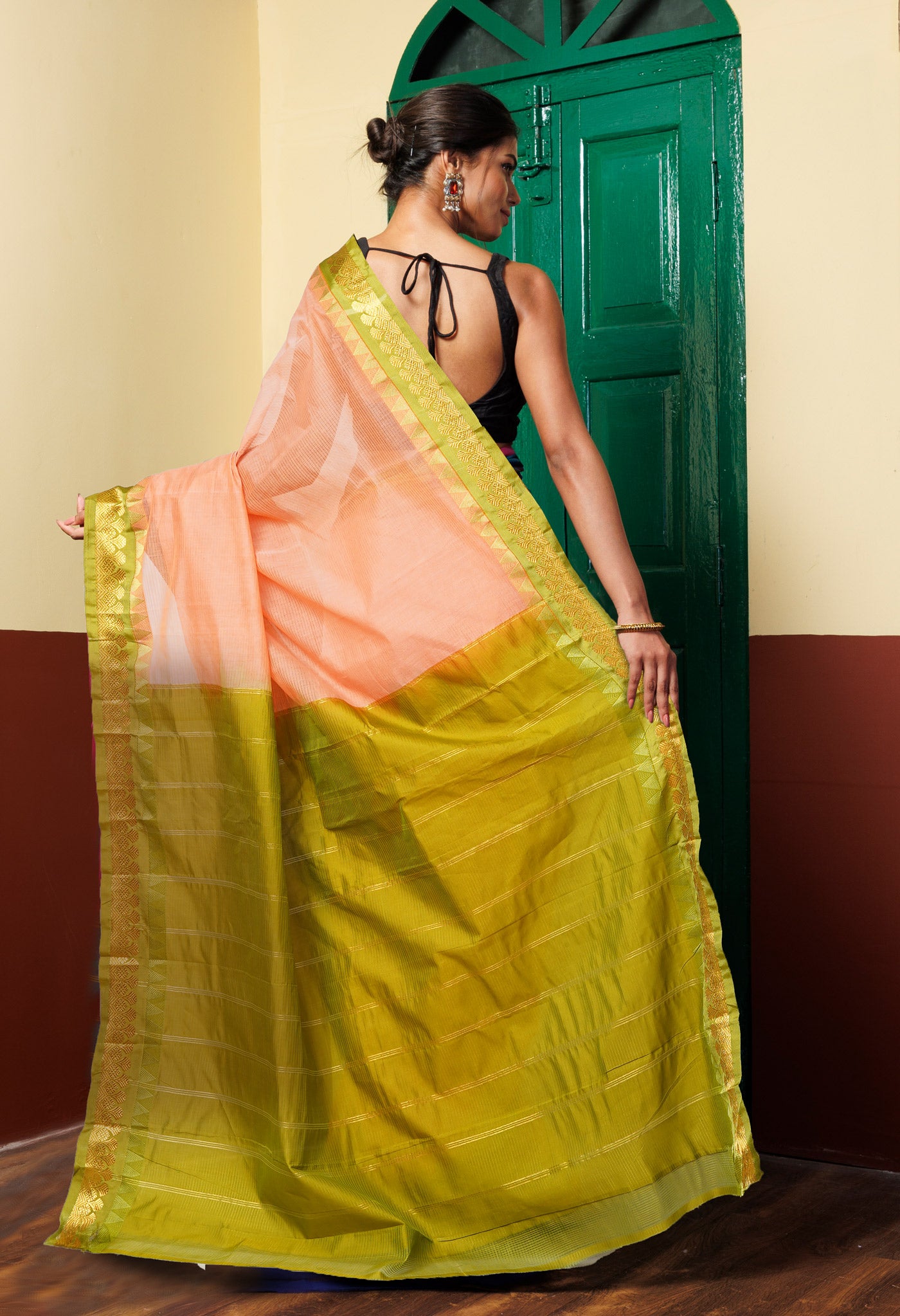 Orange Pure Handloom Gadwal Cotton Saree