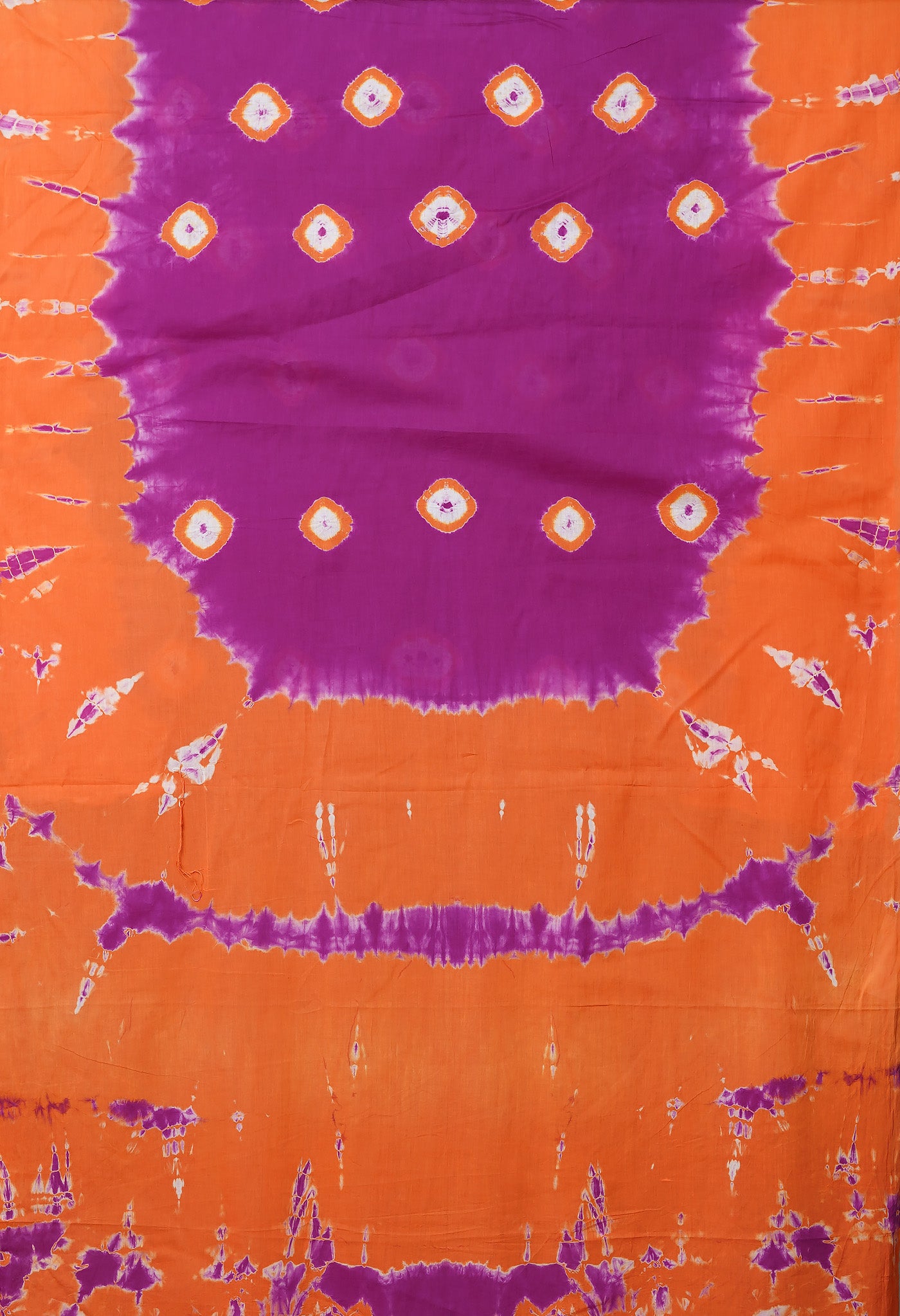 Purple-Orange Pure Tie And Dye Shibori Bandhani Printed Soft Cotton Saree-UNM78504