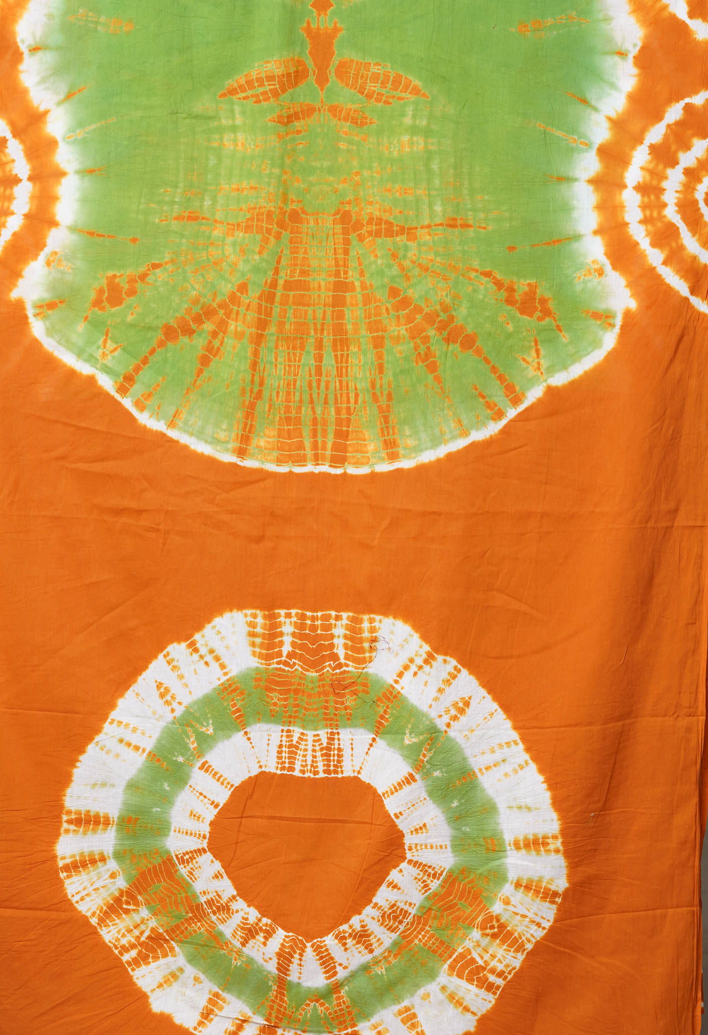 Green-Orange Pure Tie And Dye Shibori Printed Soft Cotton Saree